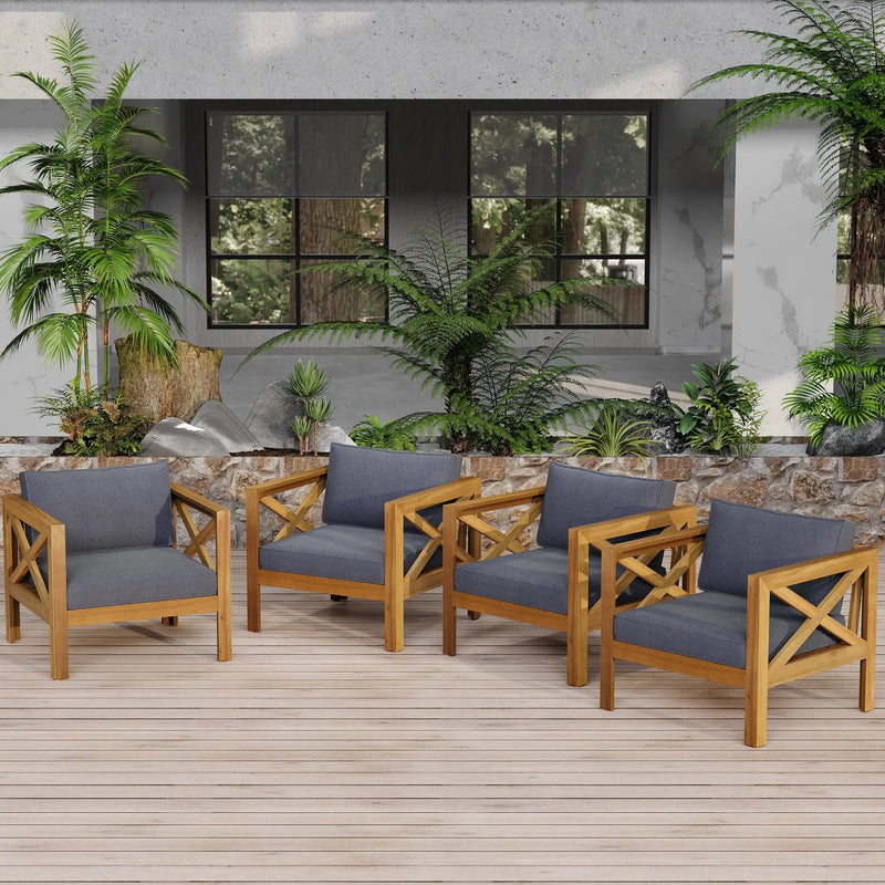 Outdoor Acacia Wood Club Wooden Armchair with Cushions (Set of 4) by HouseOfZazla