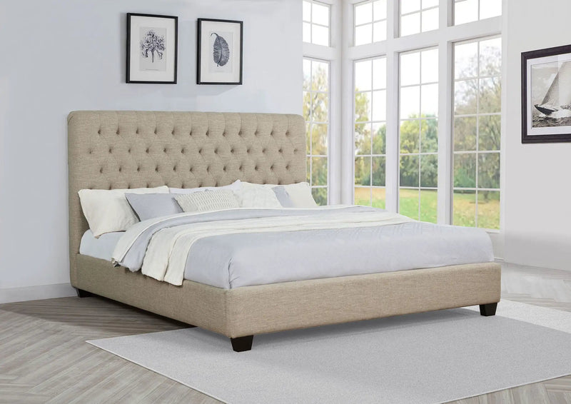 Chloe Upholstered Eastern King Panel Bed Oatmeal by Unique Piece Furniture