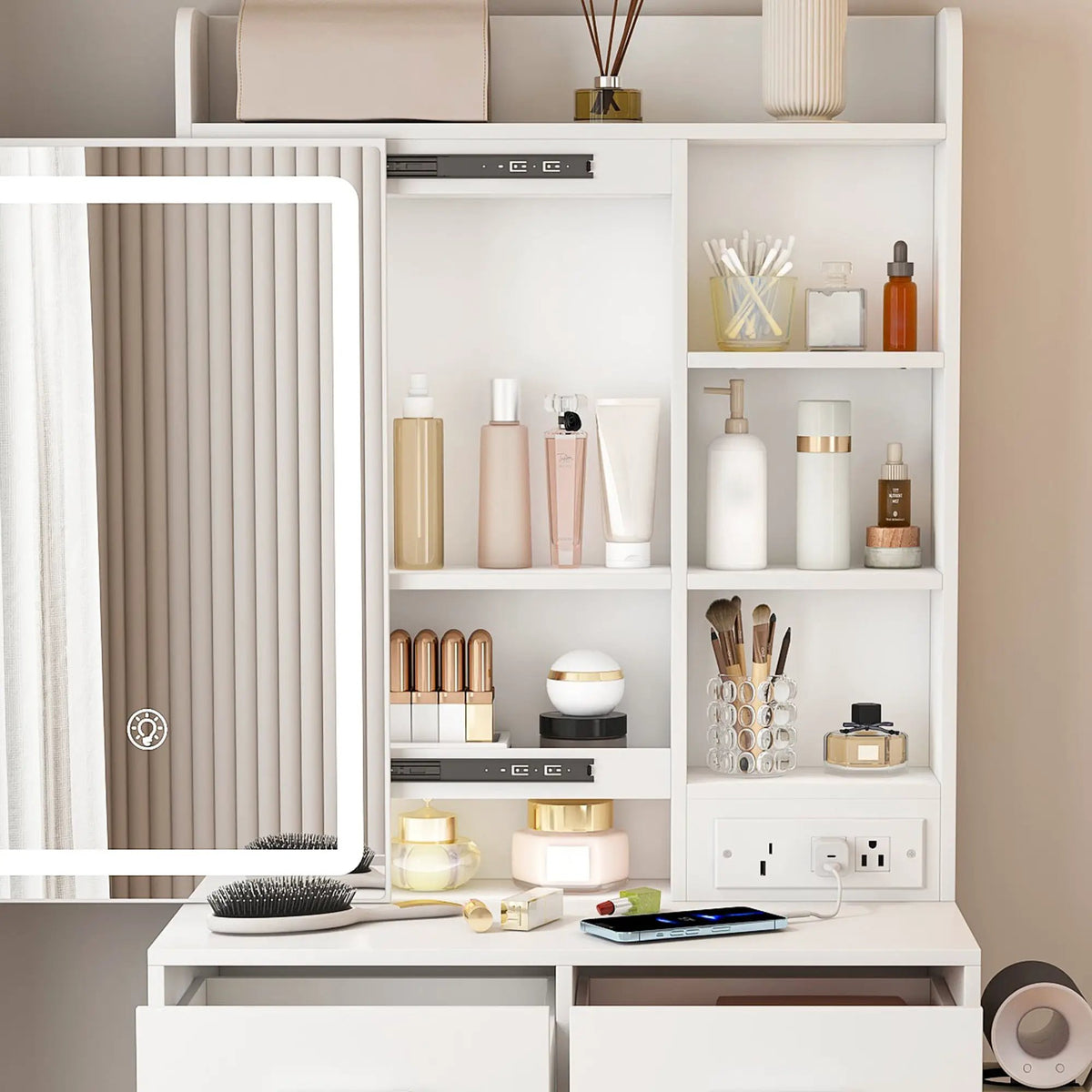 Small Makeup Vanity Desk with Mirror & LED Lights by HouseOfZazla