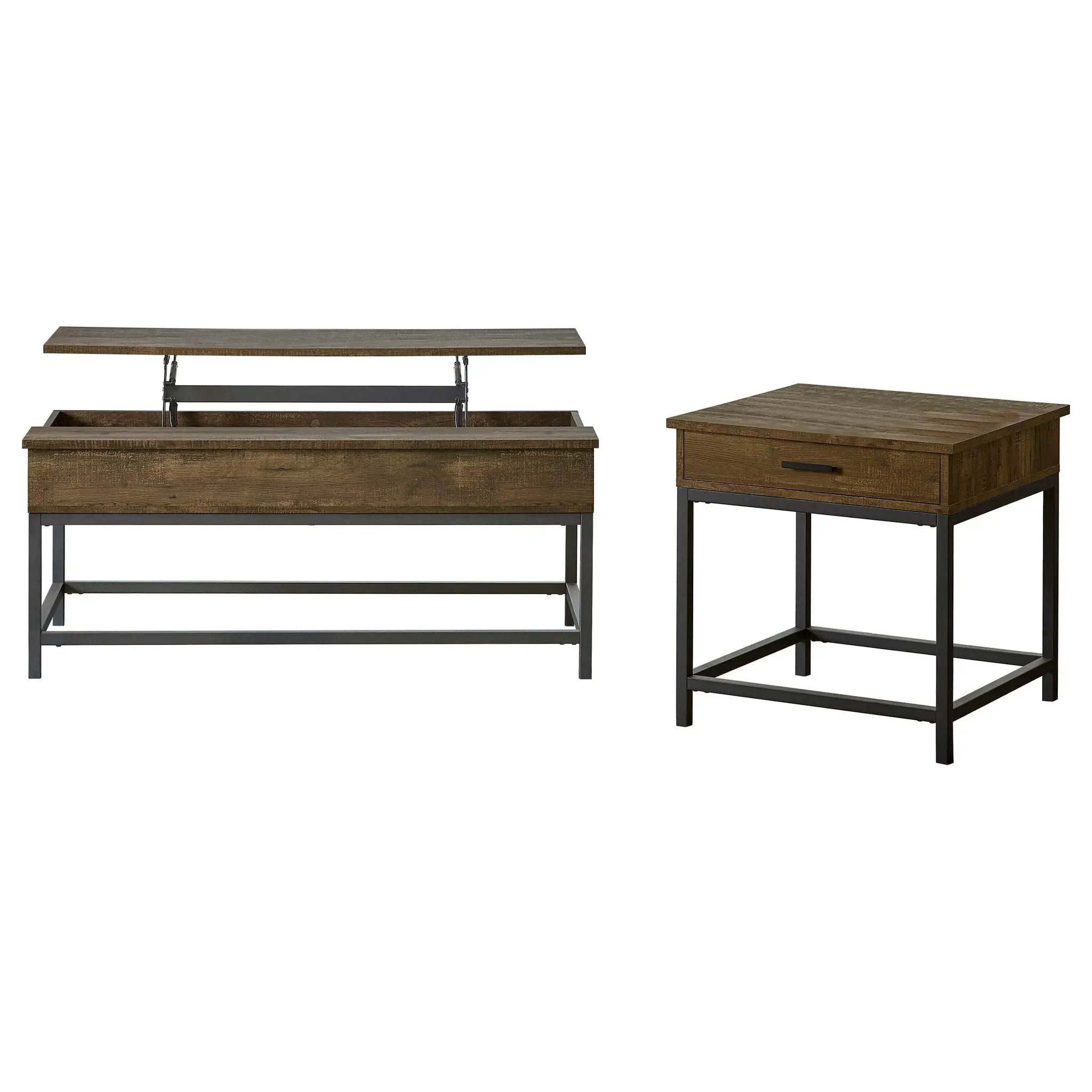 Byers 2-piece Lift Top Coffee and End Table Set Brown Oak by Unique Piece Furniture