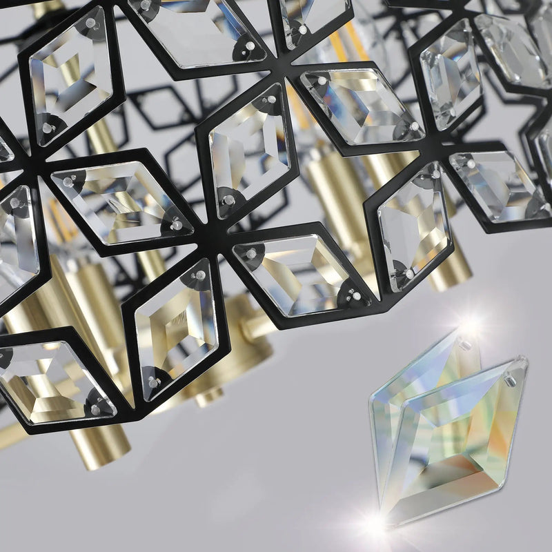 19" Geometric Crystal and Black Gold Round Pendant Chandelier by HouseOfZazla