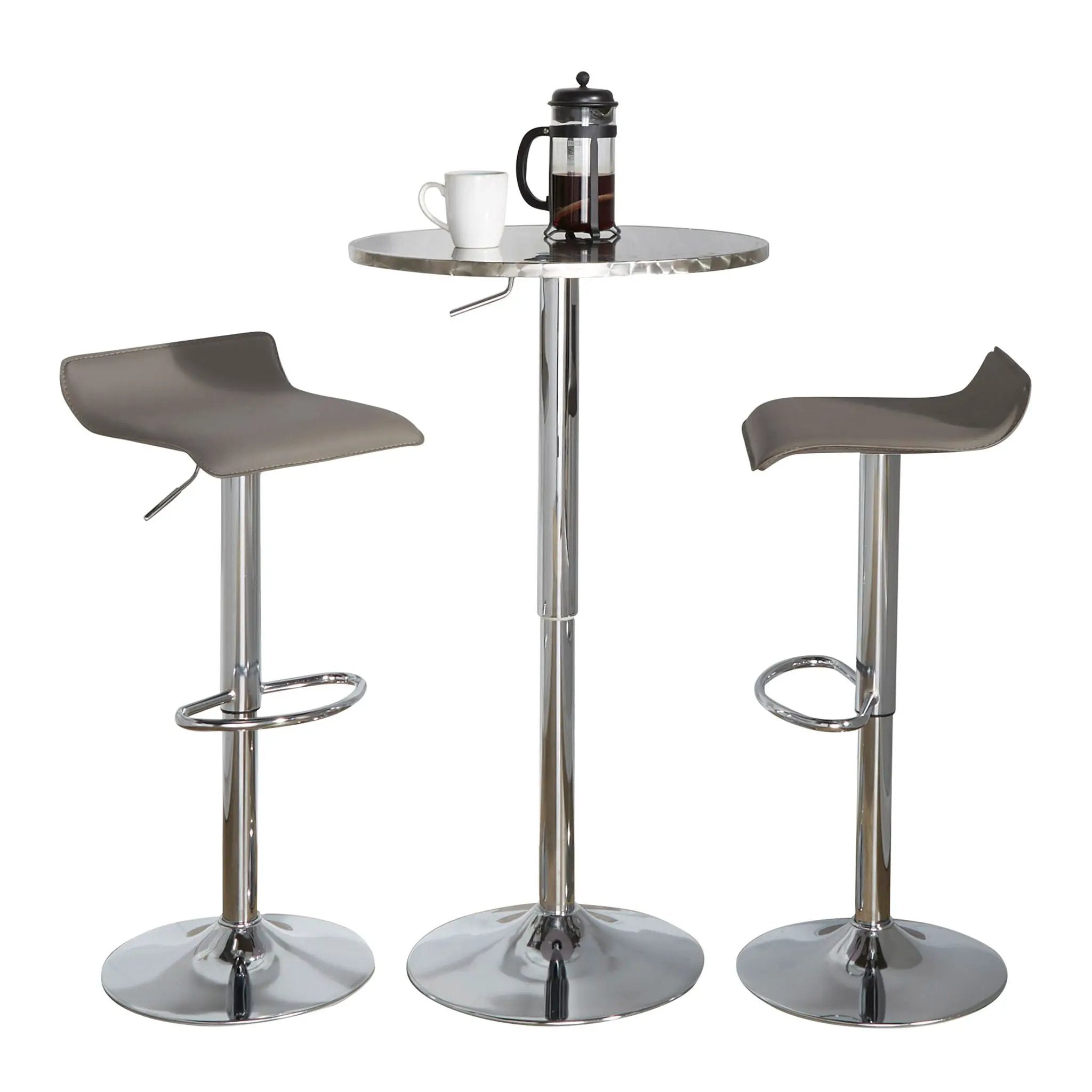 Ale - 3 Piece Bar Set Bistro Round Contemporary Adjustable Oval Footrest by HouseOfZazla