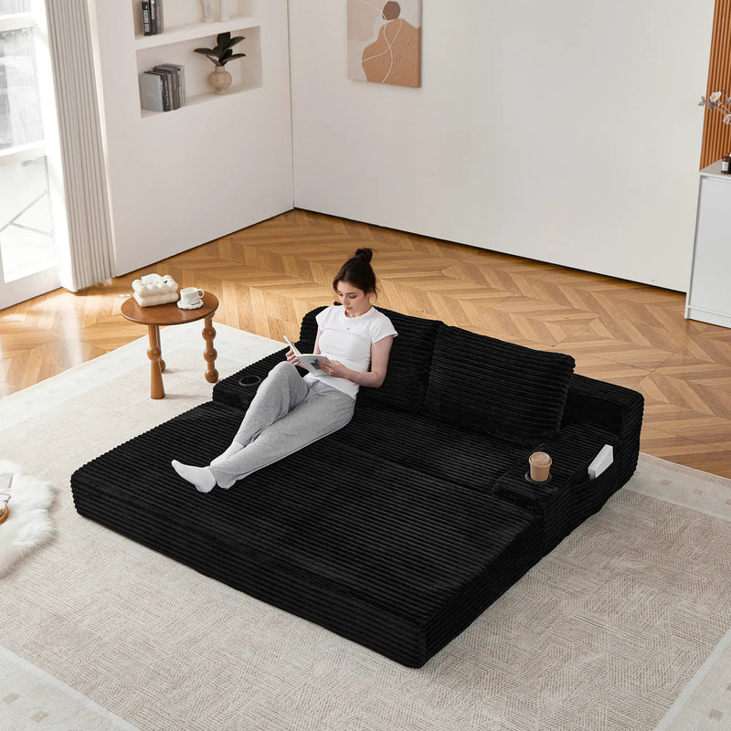 70.8-Inch Corduroy Two-in-One Sofa Bed by HouseOfZazla