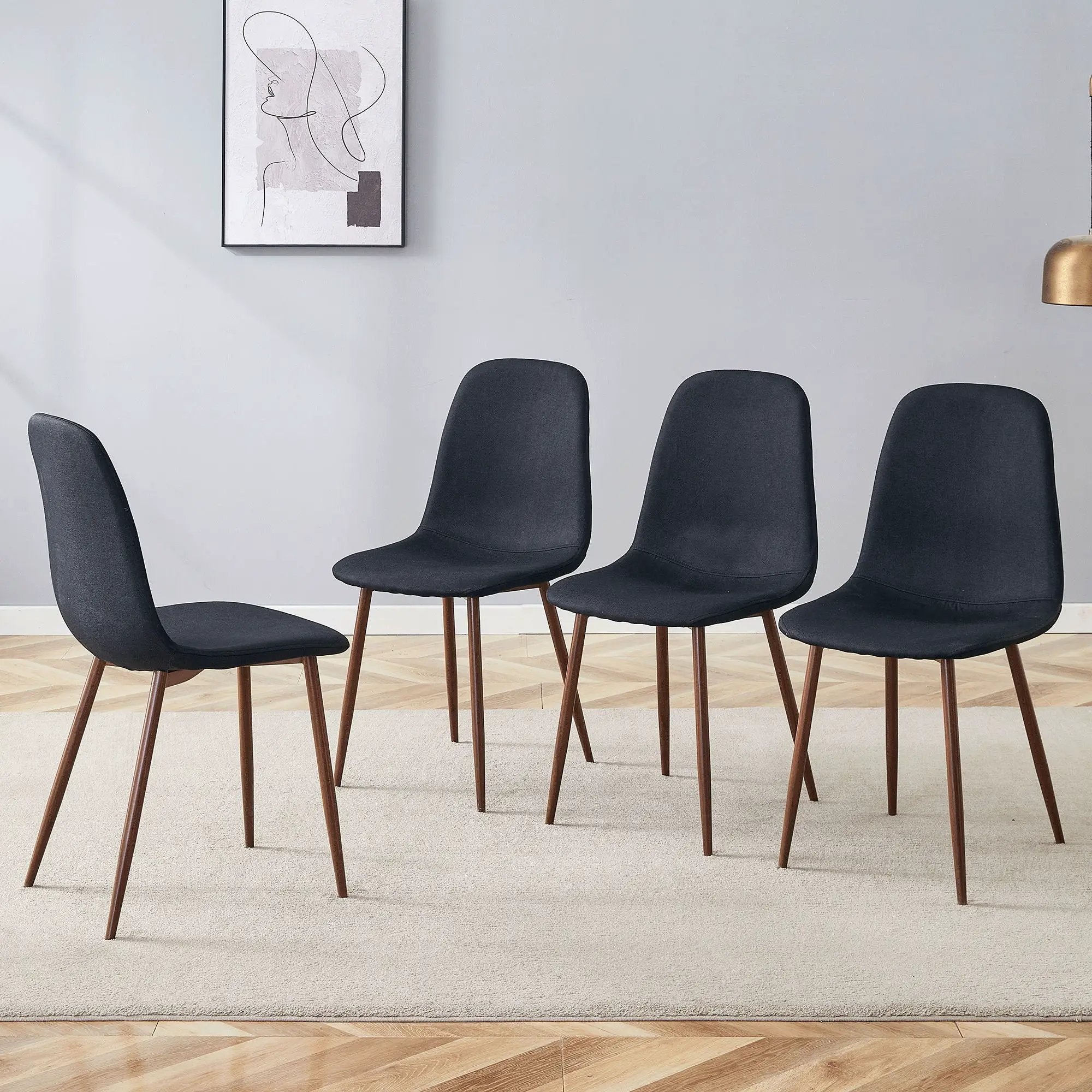 Luxury Simple Chair (Set of 4) Linen Cotton High Resilience Dining Chair With Metal Color Leg - Black / Walnut by Unique Piece Furniture
