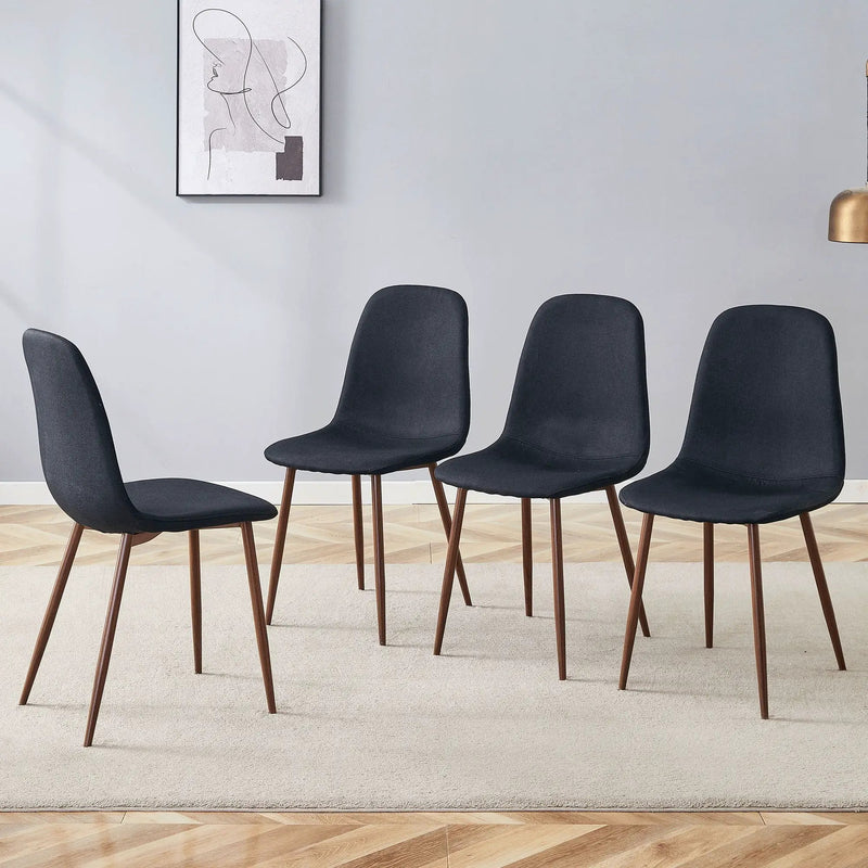 Luxury Simple Chair (Set of 4) Linen Cotton High Resilience Dining Chair With Metal Color Leg - Black / Walnut by HouseOfZazla