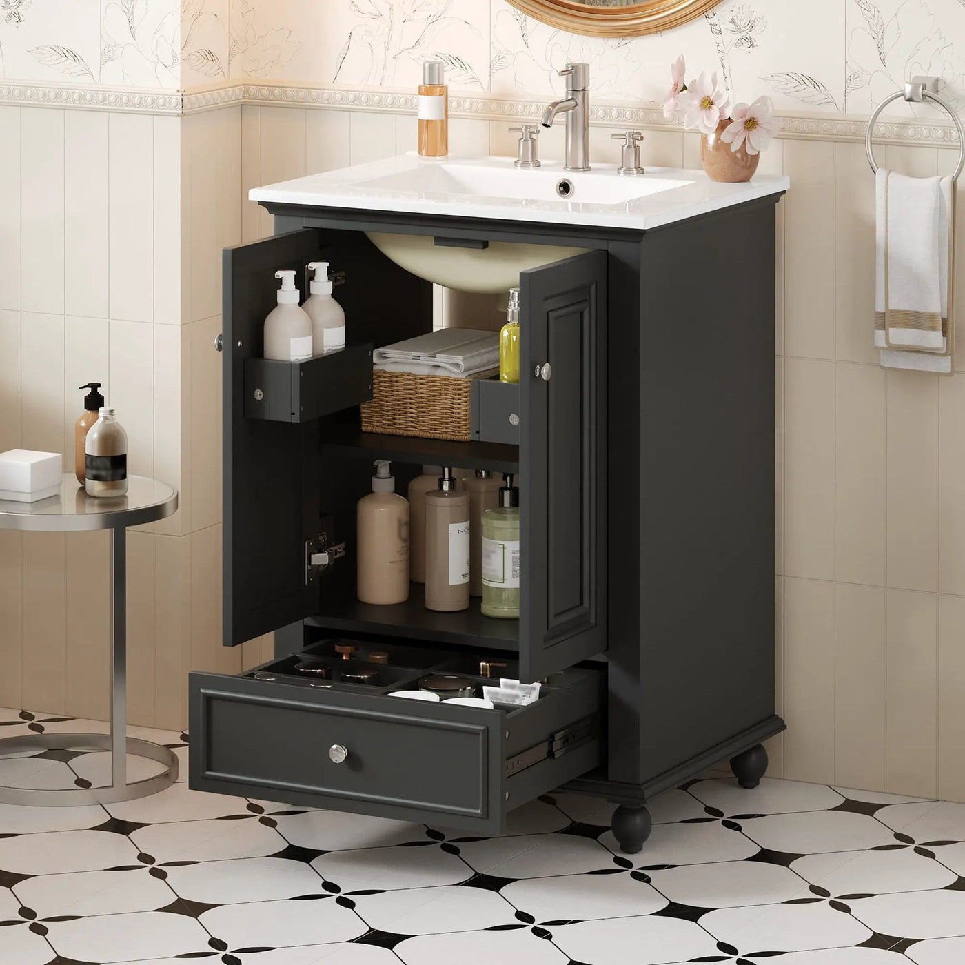 Modern Bathroom Vanity With Sink, Cabinet With Drawer And Dividers, Rectangular Storage Unit by HouseOfZazla