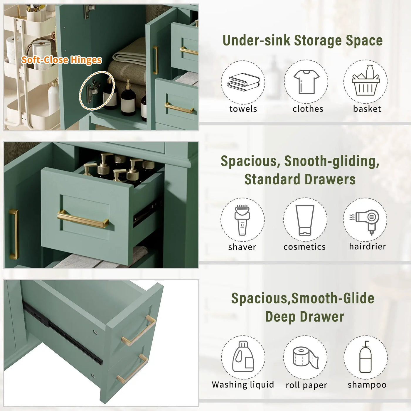 Modern Bathroom Vanity With Sink, Storage Cabinet, Soft Close Doors, Deep & Standard Drawers by HouseOfZazla