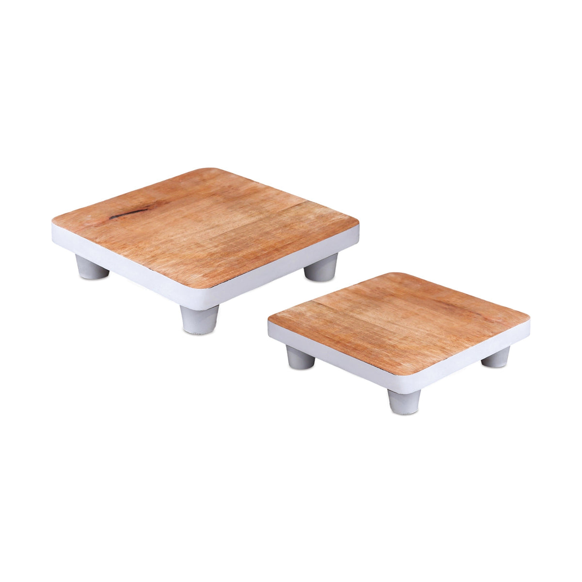 Natural wood pedestal tray (set of 2), photo 2 of 4