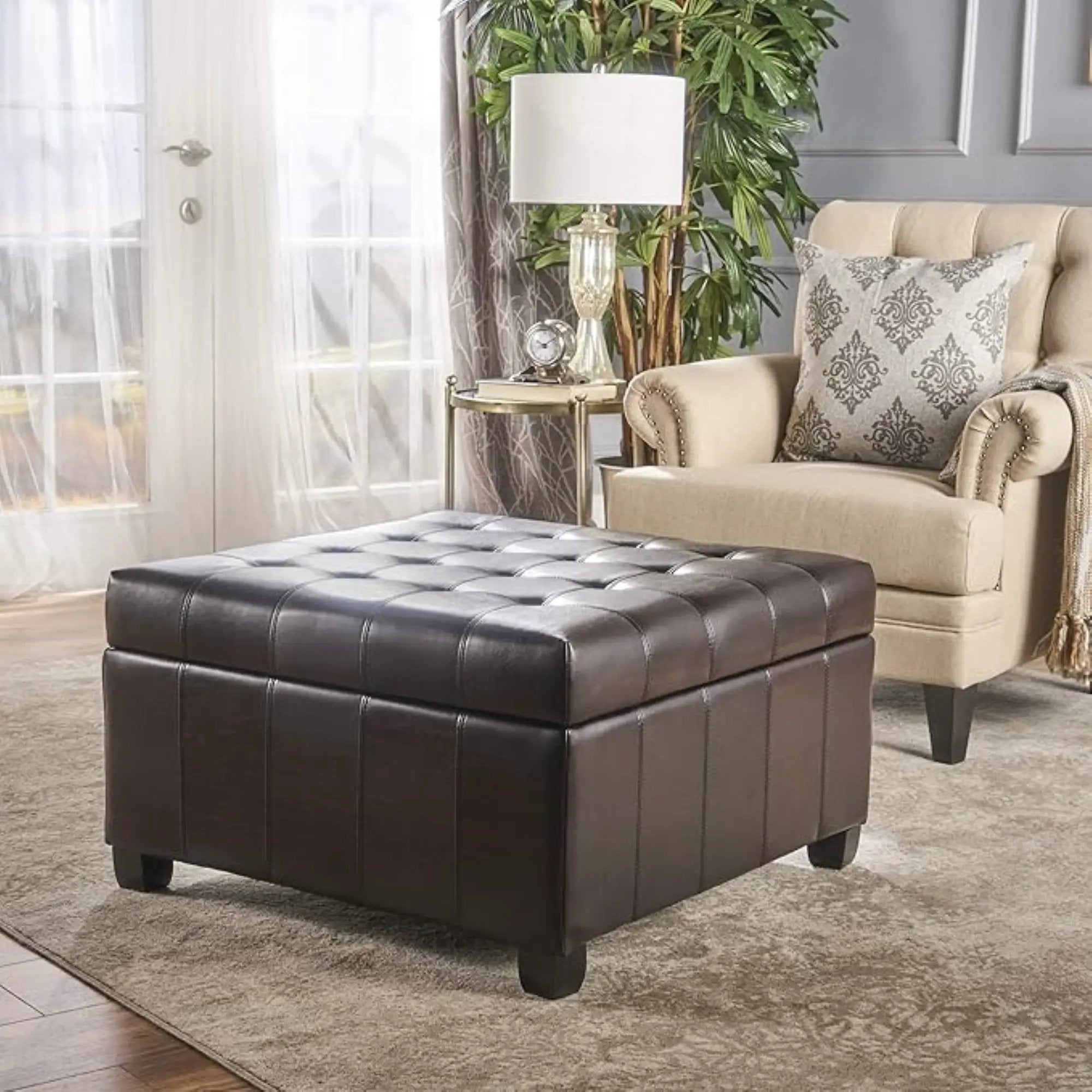 Upholstered Tufted PU Leather Storage Ottoman by HouseOfZazla