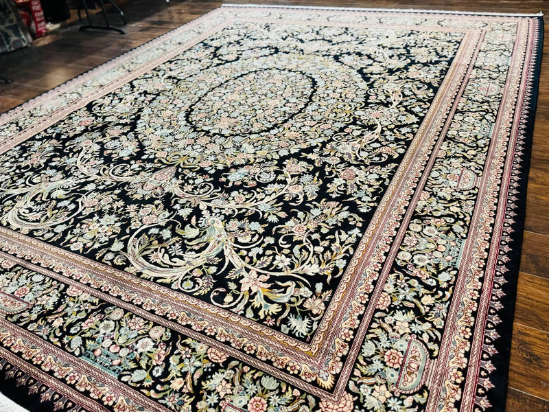 Pak Persian Rug 9x12, Highly Detailed Fine 260 KPSI, Floral, Handmade Traditional Carpet, Black by Jewel Rugs