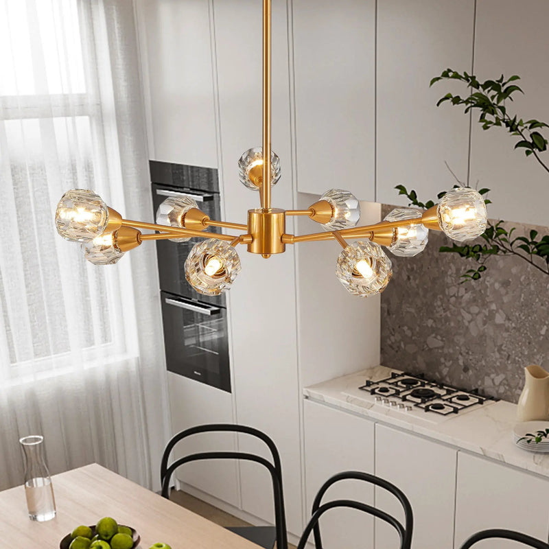 28" Modern Crystal Chandelier with 9 Lights in Golden Finish by HouseOfZazla