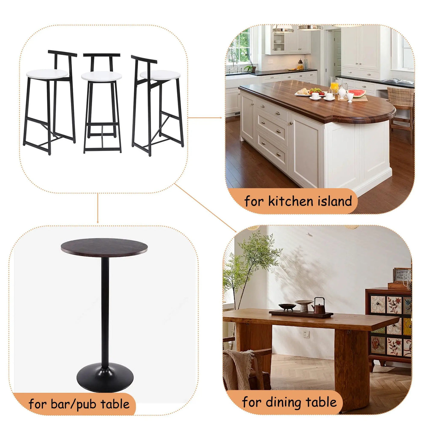 Modern Bar Stools With Backrest For Kitchen (Set of 3) by HouseOfZazla