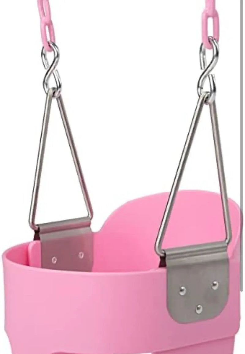 lvssiao Toddler High Back Full Bucket Swing Seat, Toddler Swing Seat with Heavy Duty Plastic Coated Chain + Snap Hooks + Tree Hanging Straps Kids Swing Set Accessories (Pink) by Selzalot