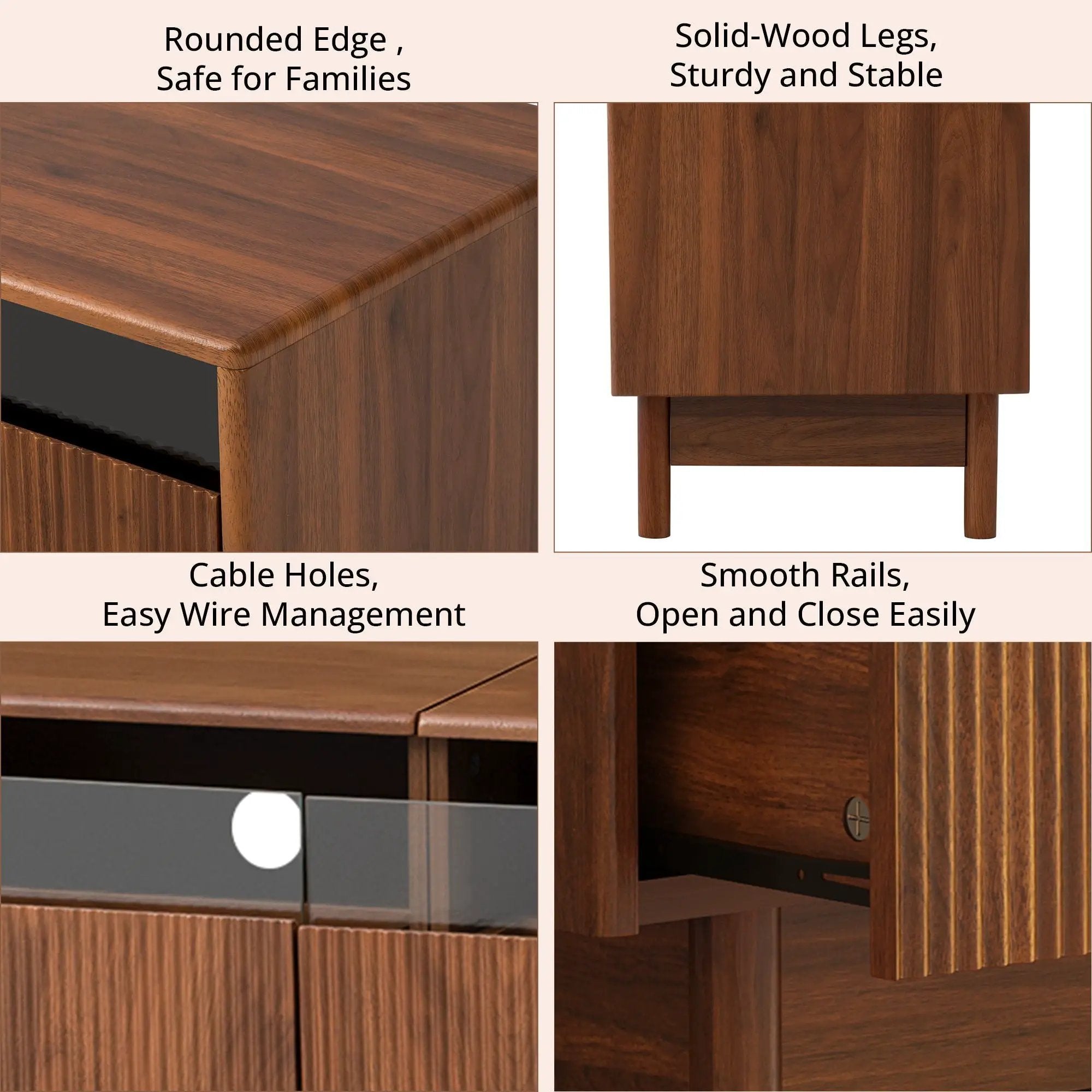 TV Stand, Entertainment Center With Fluted Drawers For Living Room - Walnut by Unique Piece Furniture