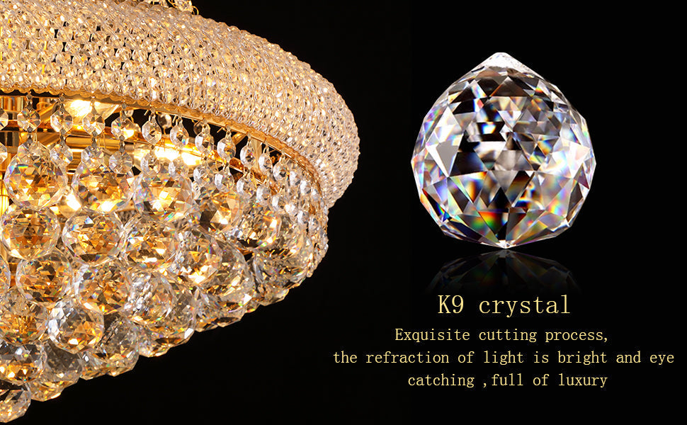 24-Inch Gold Crystal Chandelier, 12-Light French Empire Style Ceiling Light by HouseOfZazla