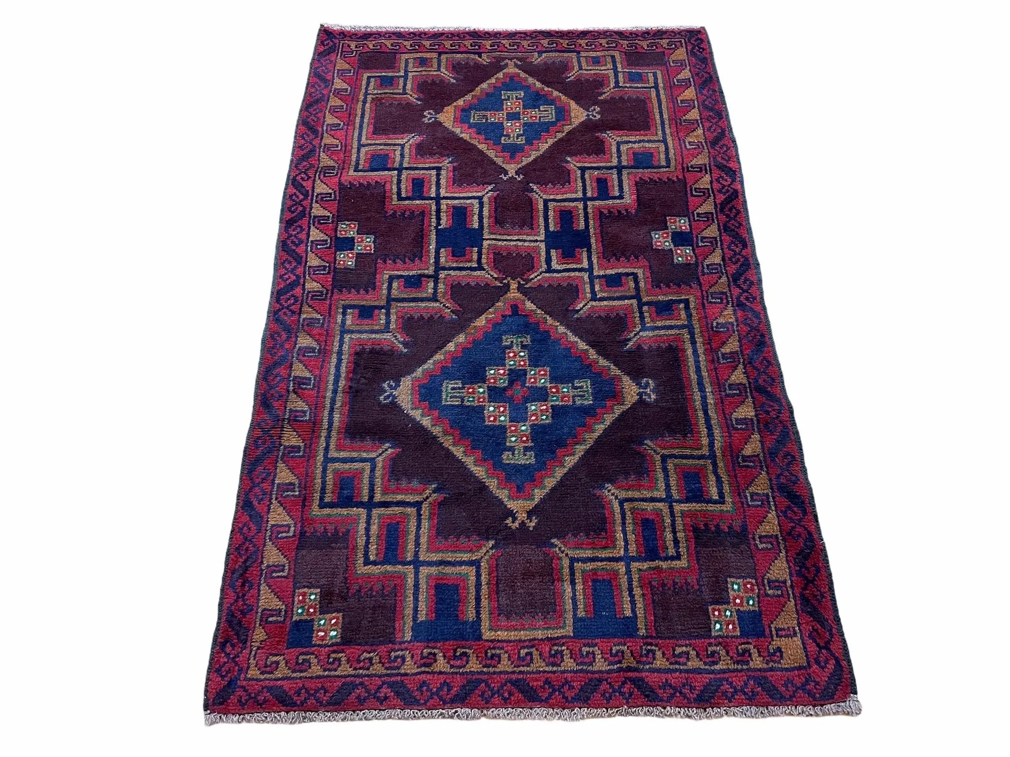 2'11" X 4'6" Vintage Handmade Tribal Wool Rug Balouchi Rug Afghan Rug Geometric by Jewel Rugs