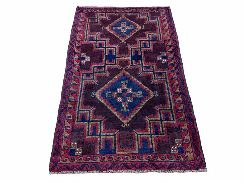 2'11" X 4'6" Vintage Handmade Tribal Wool Rug Balouchi Rug Afghan Rug Geometric by Jewel Rugs