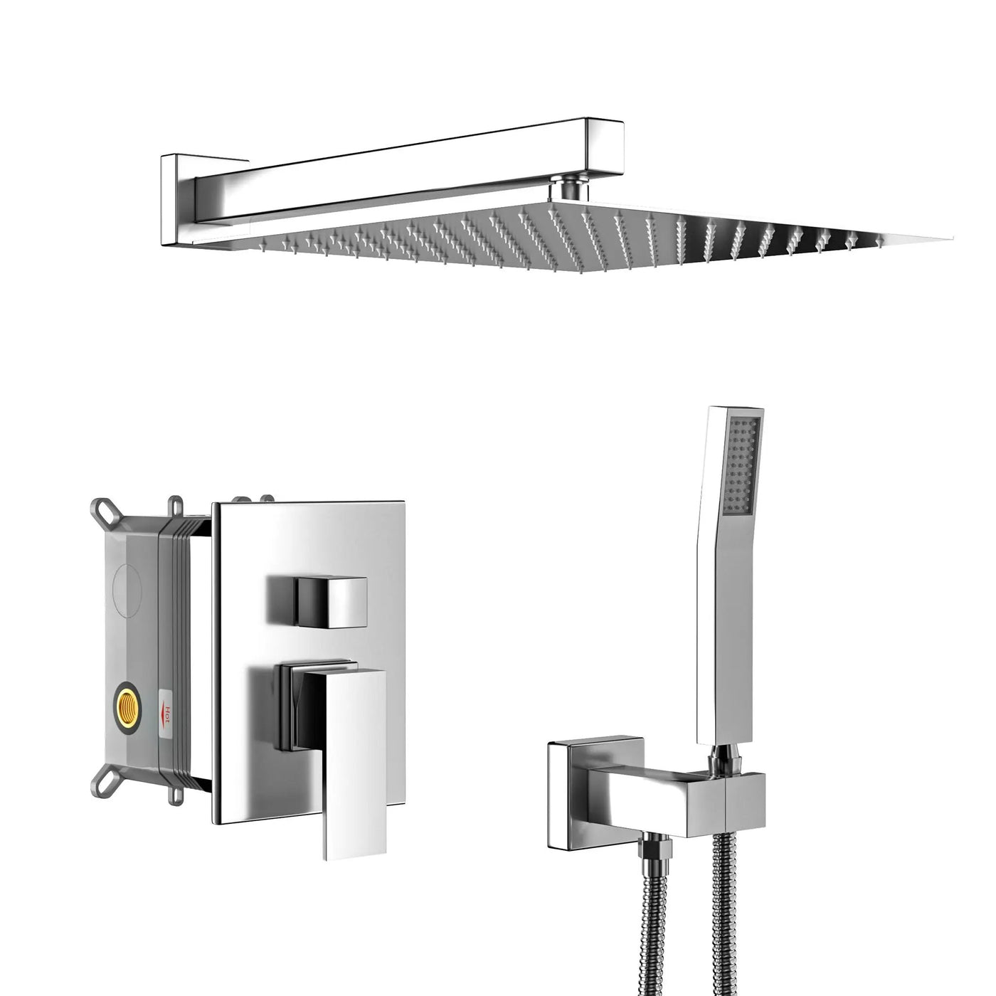 Dual Shower Head System With 12" Square Rain Shower And Rough In Valve by HouseOfZazla