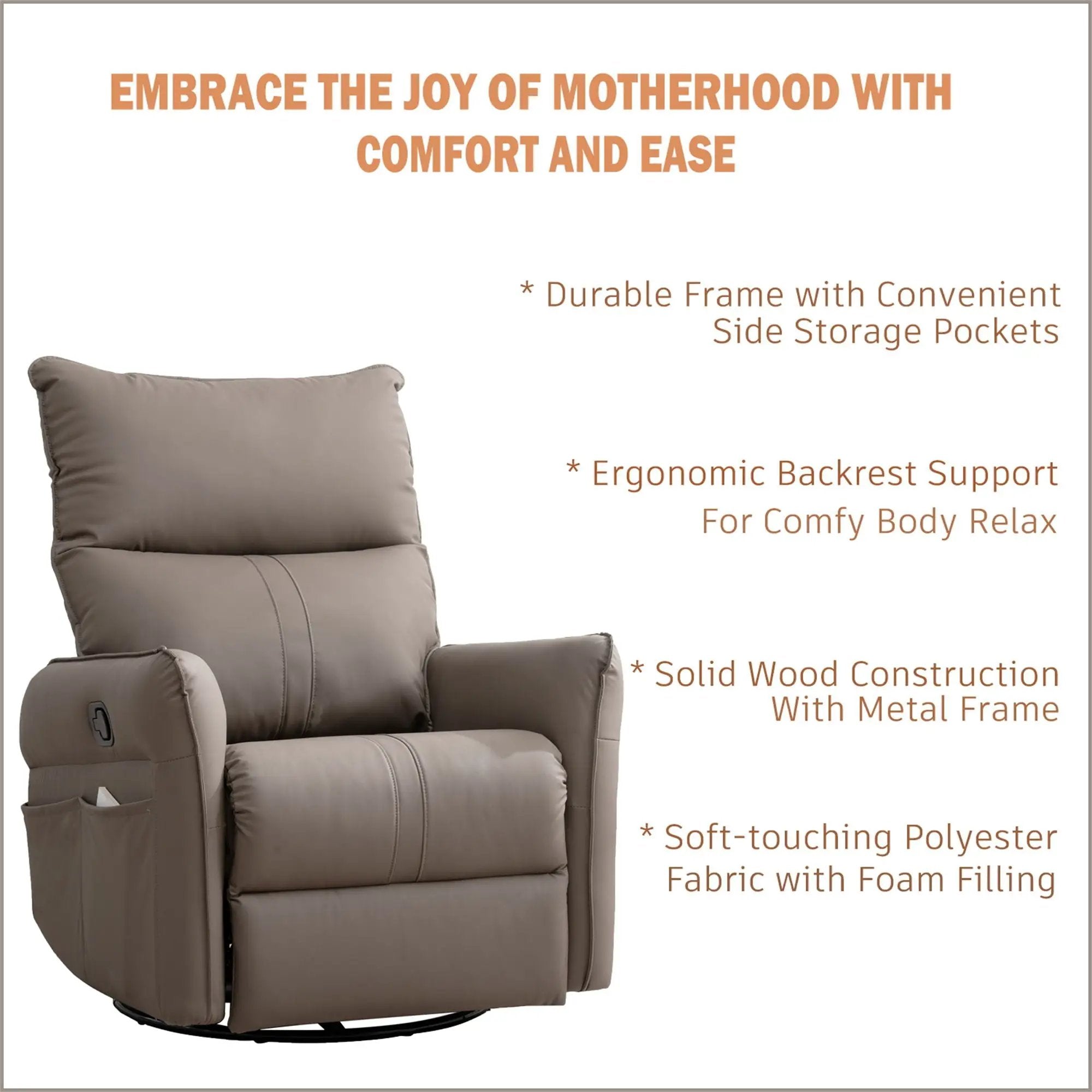 360° Modern Small Rocking Swivel Recliner Chair With Side Pocket by Unique Piece Furniture