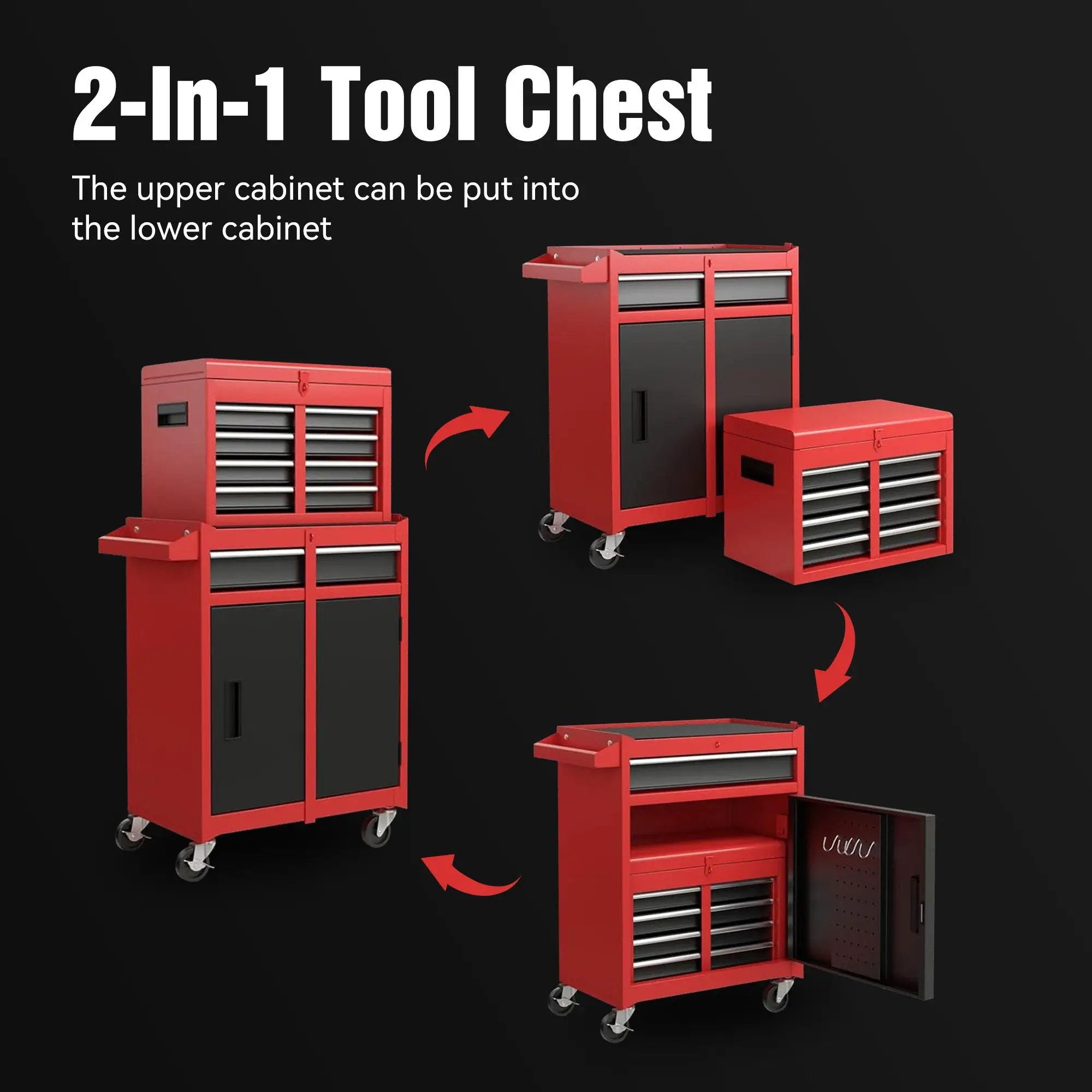 Tool Chest, 5 Drawer Rolling Tool Storage Cabinet With Detachable Top Tool Box, Liner, Universal Lockable Wheels, Adjustable Shelf, Locking Mechanism, Metal Tool Cart For Garage Workshop by HouseOfZazla