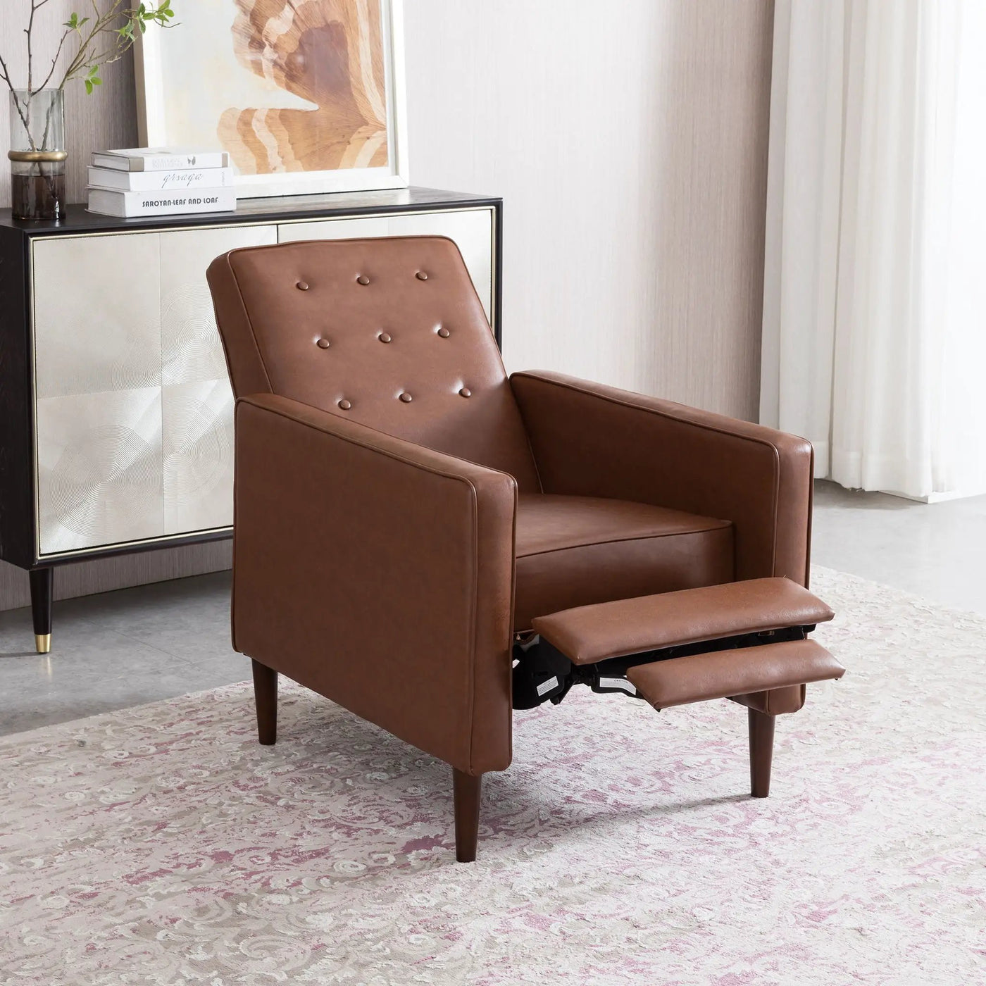 Mid-Century Modern Recliner With Button Tufted Waffle Stitch by Unique Piece Furniture