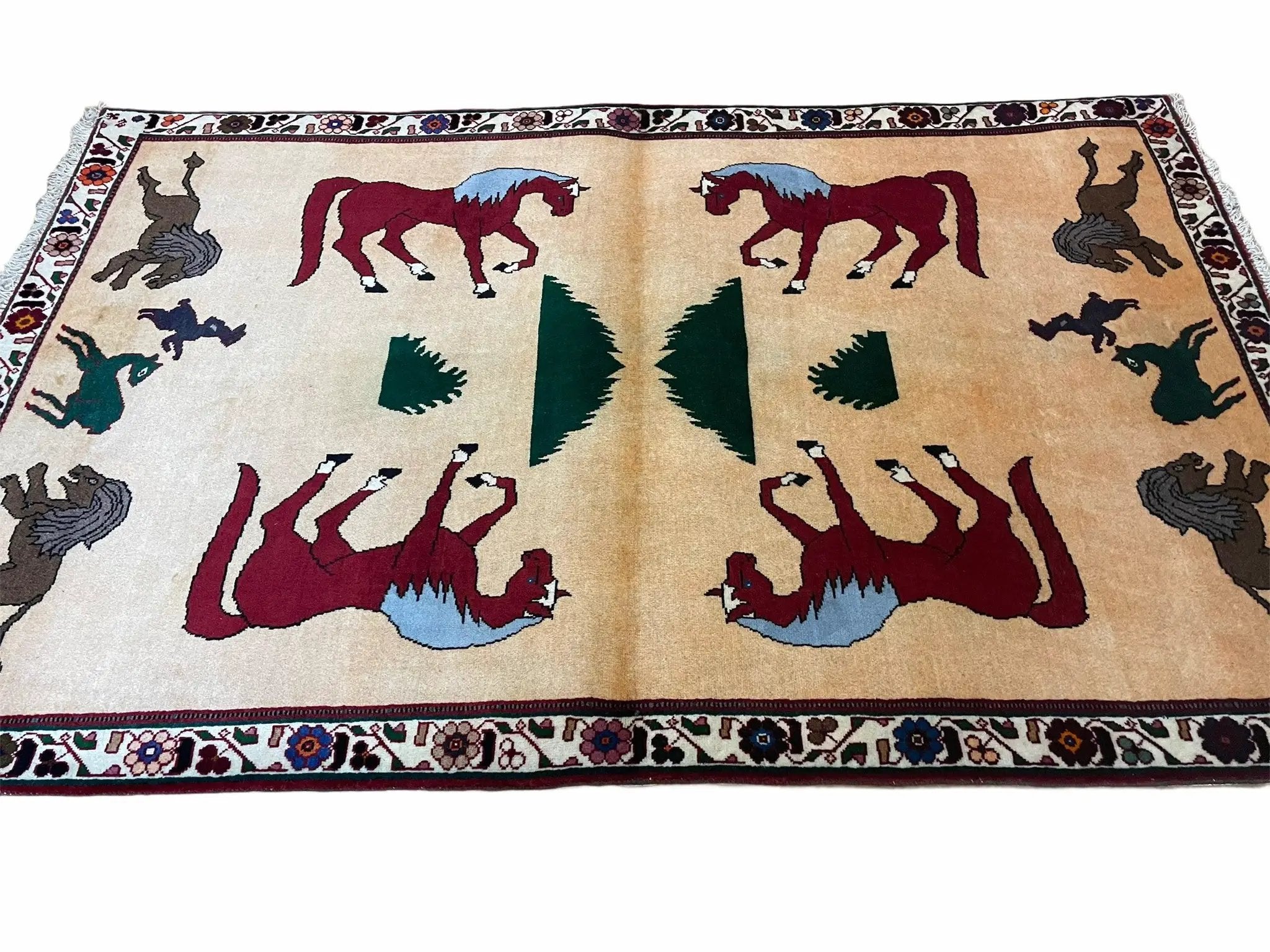 4x6 Rug Handmade Zagros Quality Wool Horses Tribal Hand-Knotted Rug Veggie Dye by Jewel Rugs