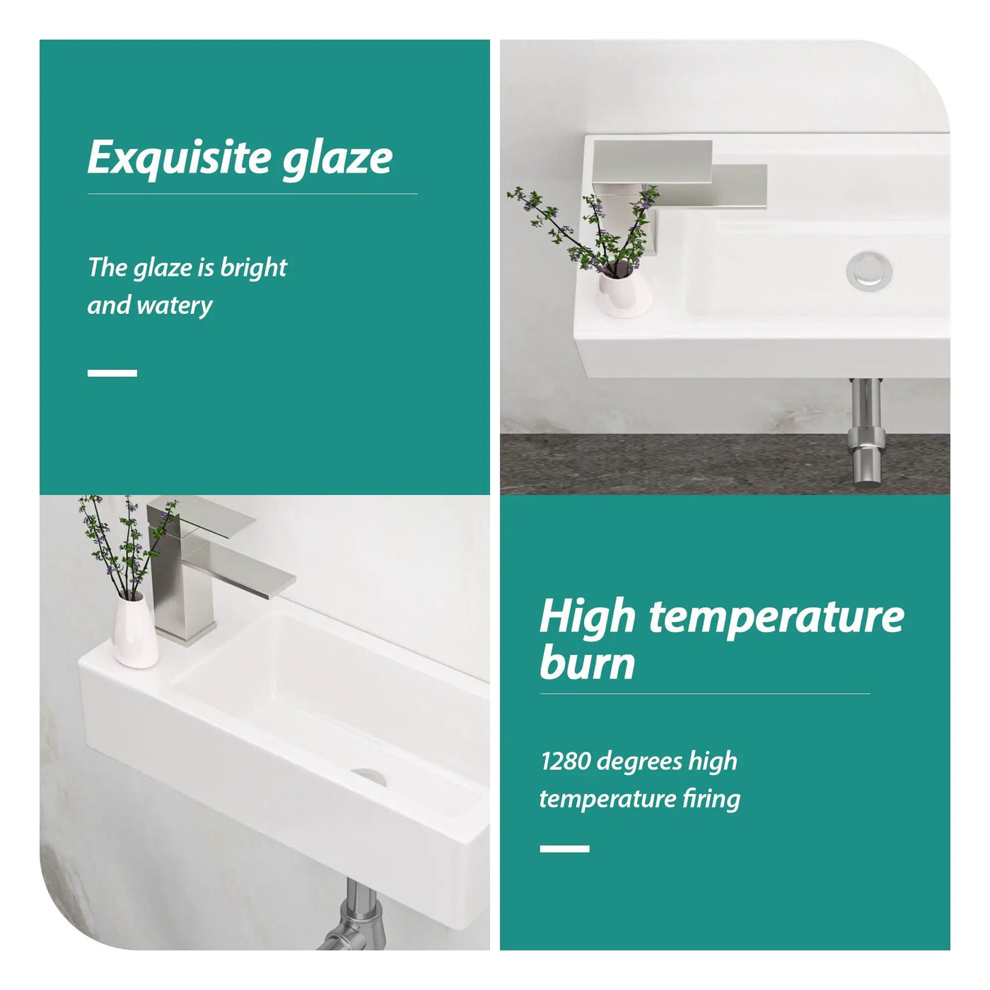 Modern Ceramic Rectangle Wall Mount Bathroom Sink With Single Faucet Hole by HouseOfZazla