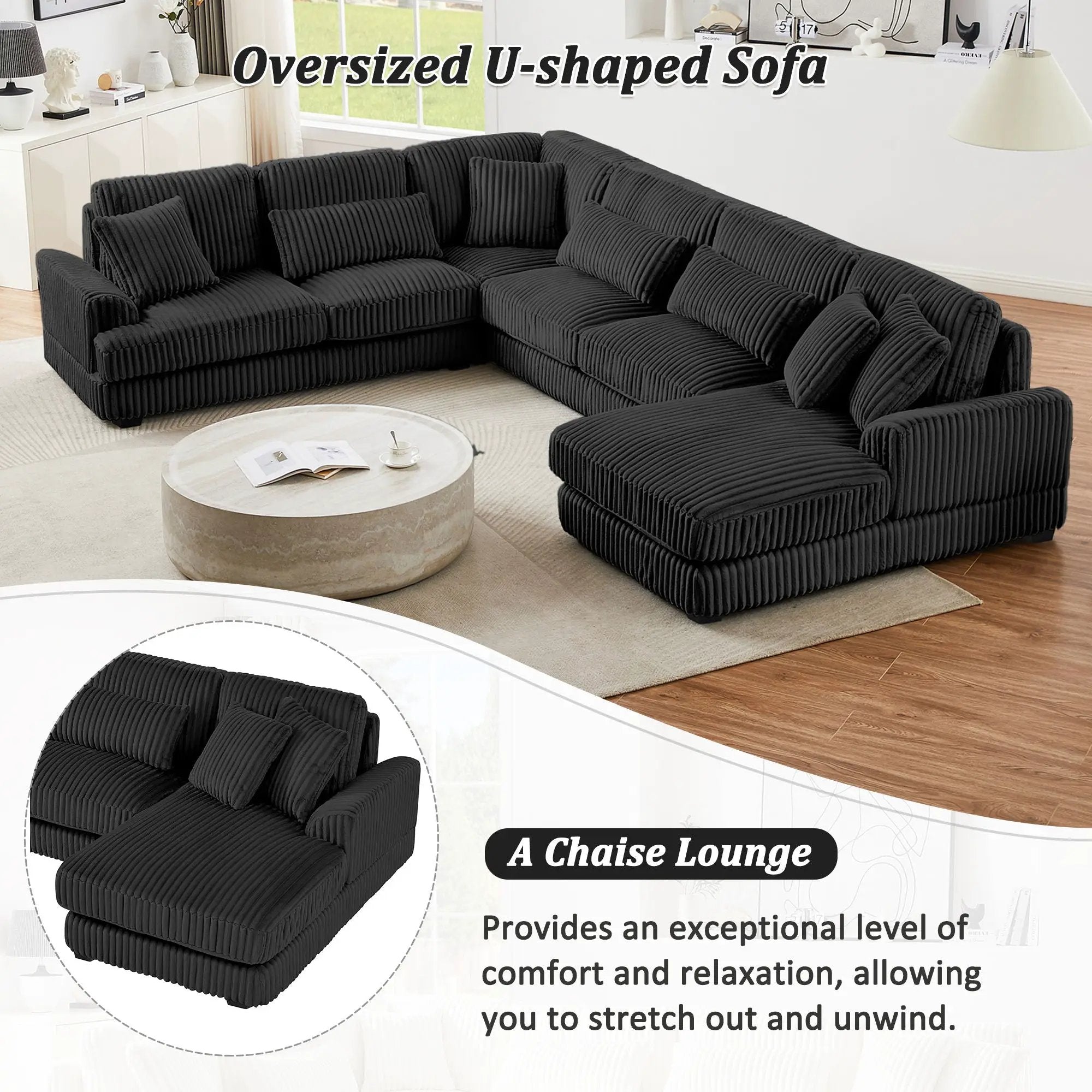 Oversized Sectional Sofa U - Shaped Sofa Couch Modern Sofa Upholstered In Soft With A Chaise Lounge For Living Room by HouseOfZazla