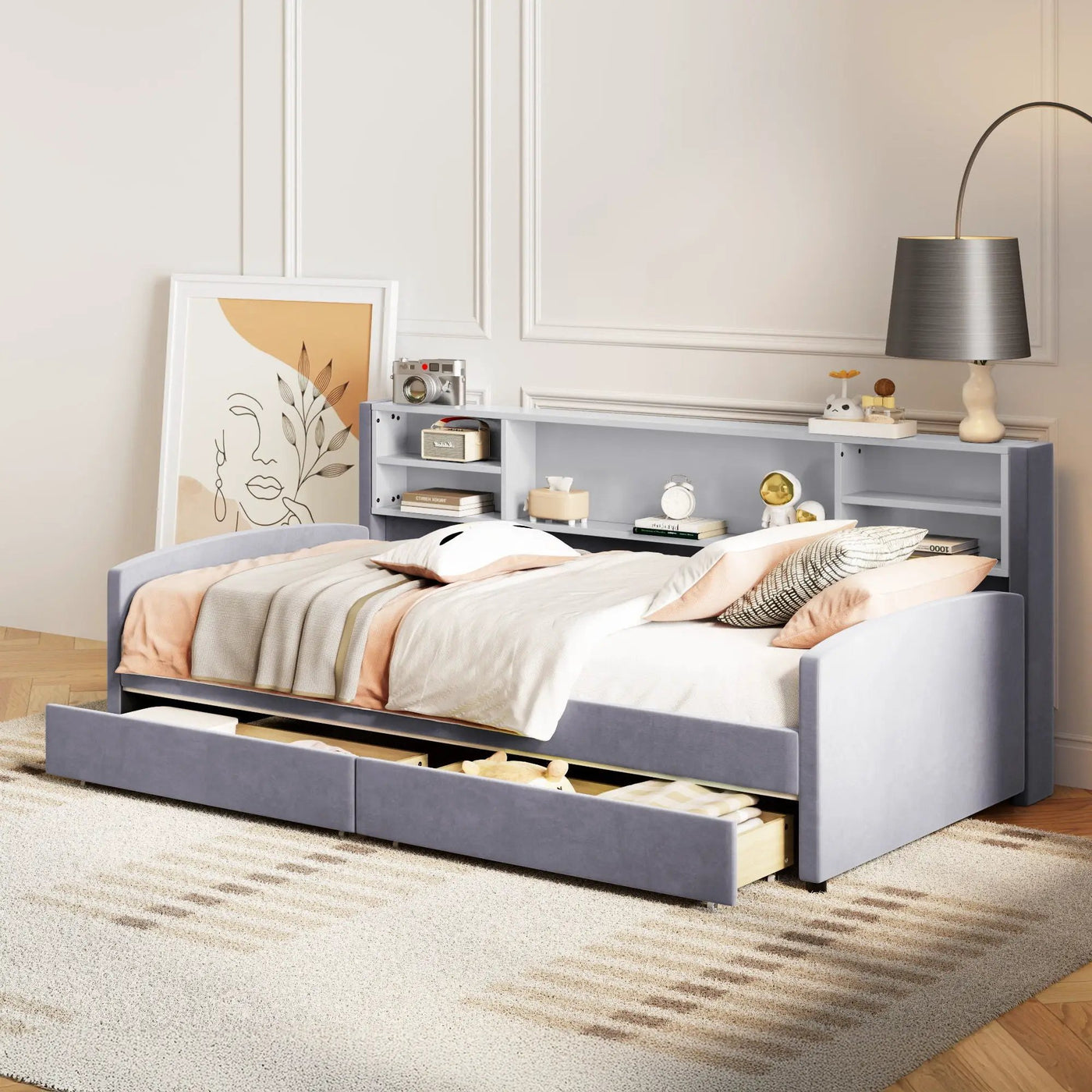 Luxurious Upholstered Platform Bed With Storage Drawers by Unique Piece Furniture