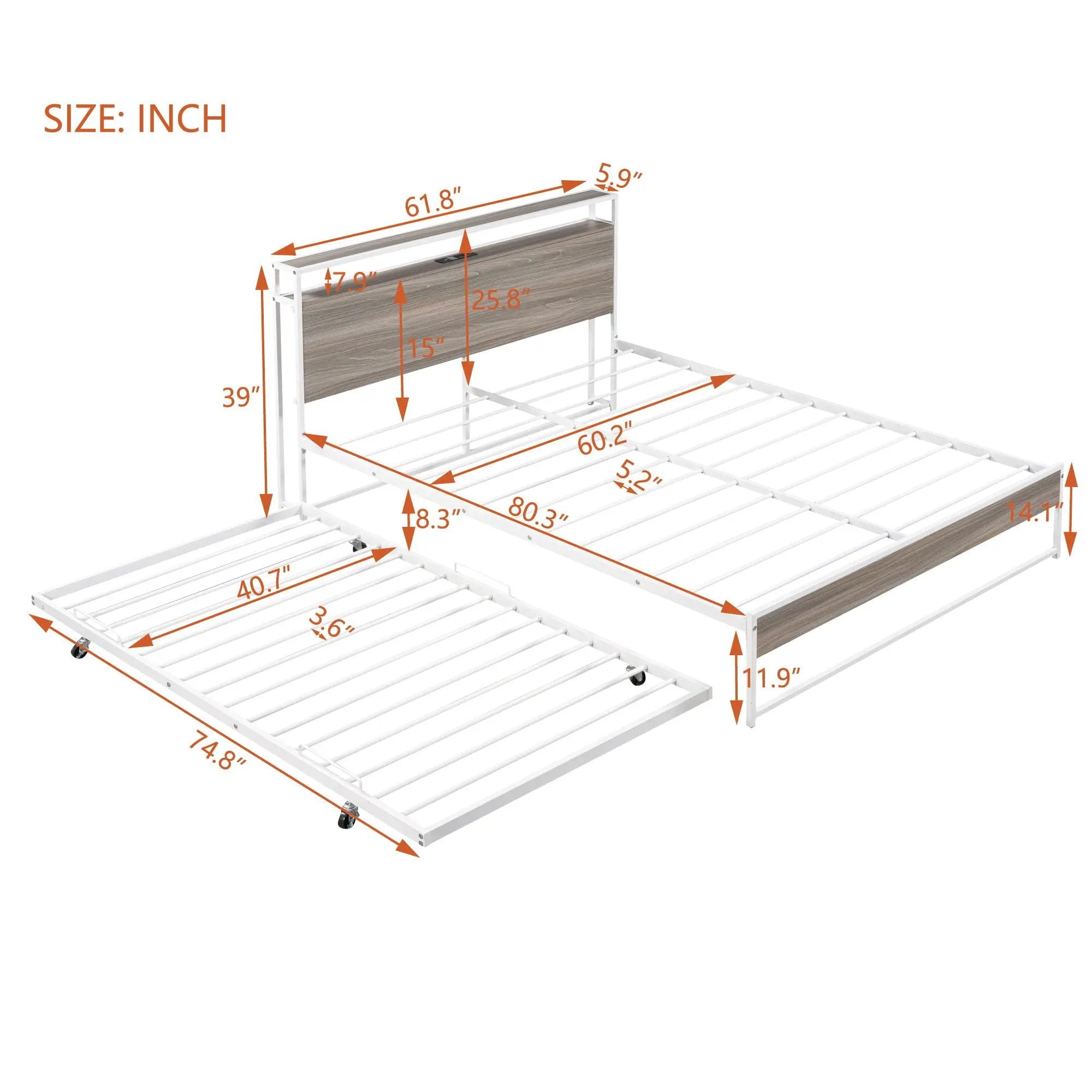 Platform Bed Frame With Trundle, USB Ports And Slat Support, No Box Spring Needed by HouseOfZazla