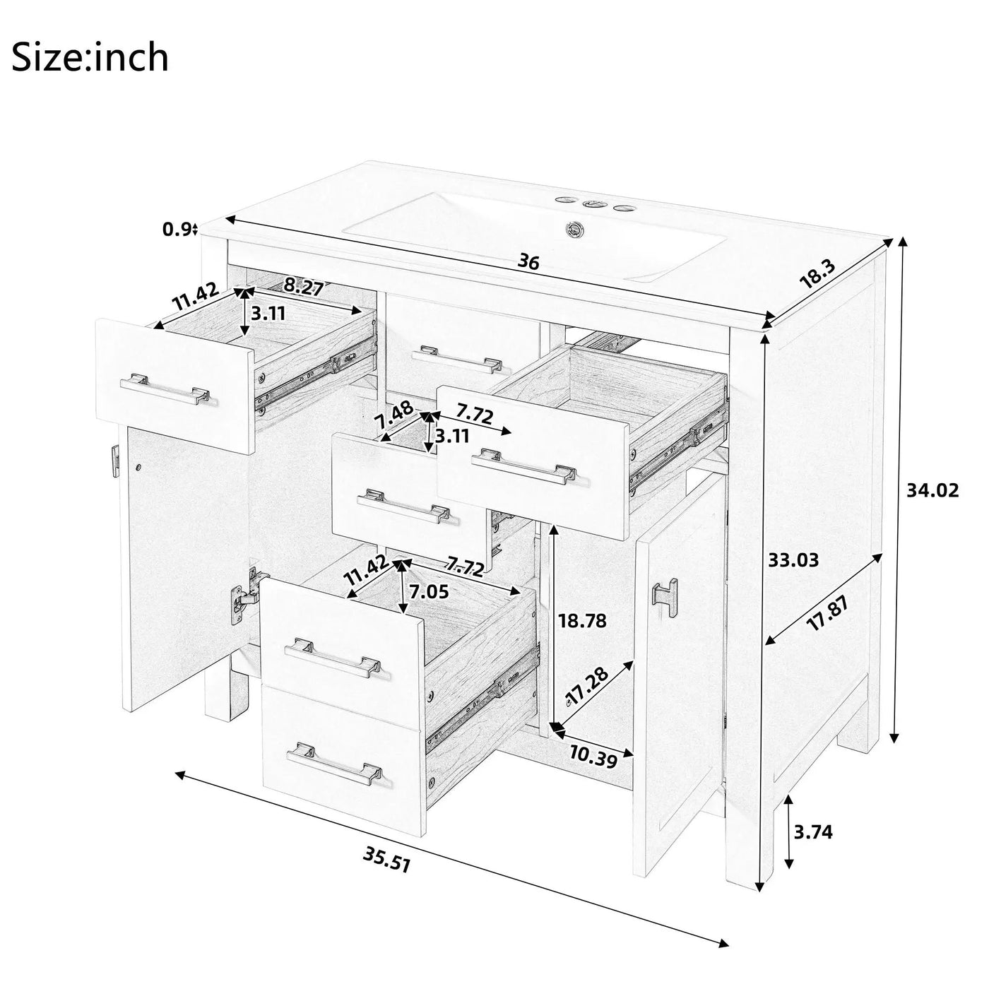 Bathroom Vanity With Sink Combo Set, Modern Bathroom Cabinet With 4 Drawers by HouseOfZazla