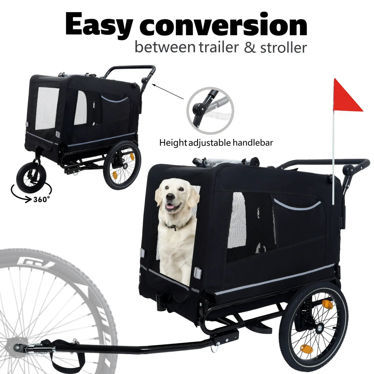 Extra Large 2-in-1 Bike Trailer & Push Cart for Pets by HouseOfZazla
