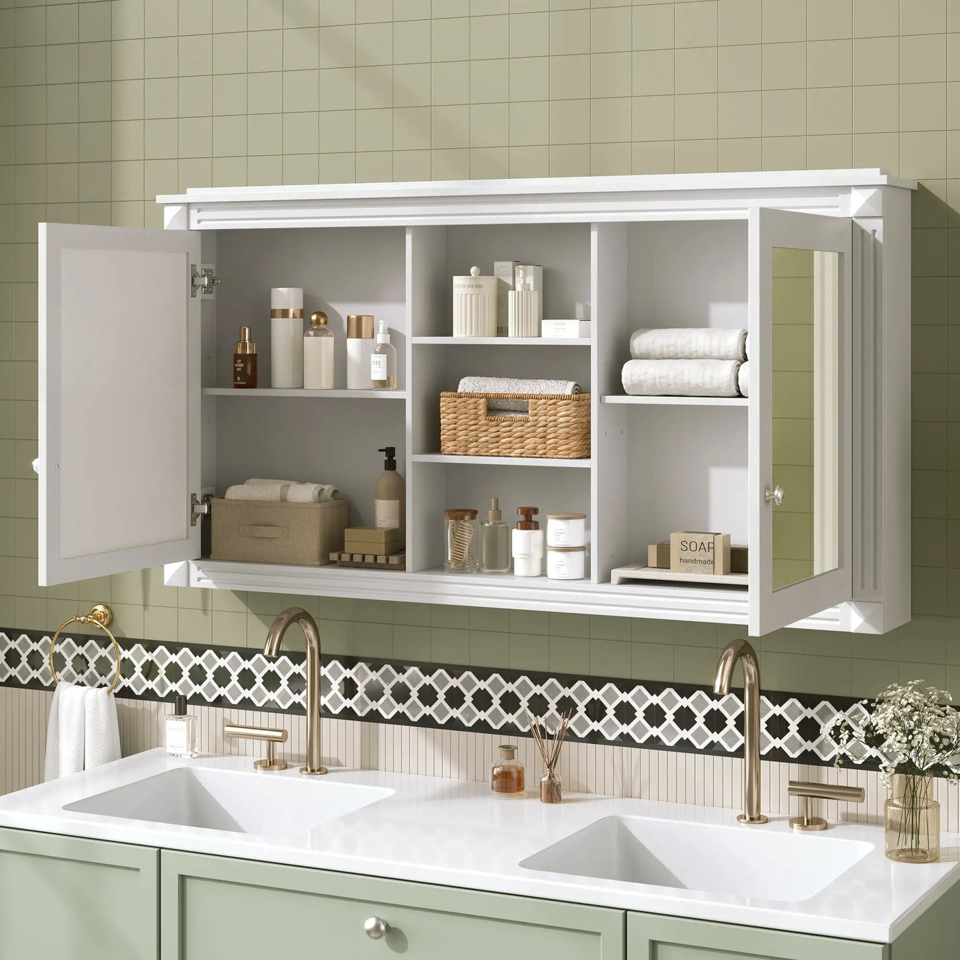 Modern Wall-Mount 2 In 1 Mirror Cabinet With Adjustable Shelves, Soft-Closing Hinges by HouseOfZazla