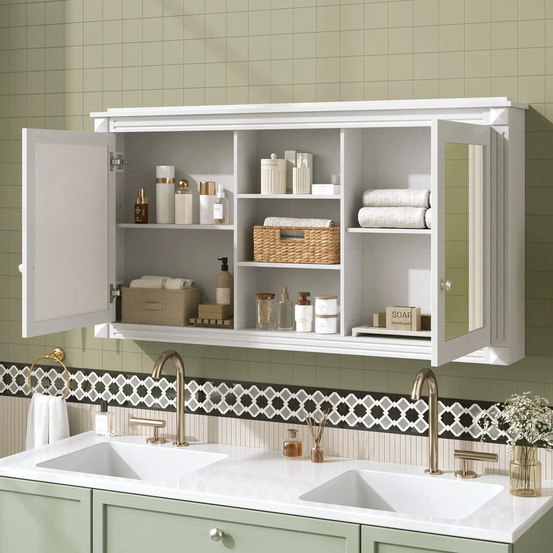 Modern Wall-Mount 2 In 1 Mirror Cabinet With Adjustable Shelves, Soft-Closing Hinges by Unique Piece Furniture