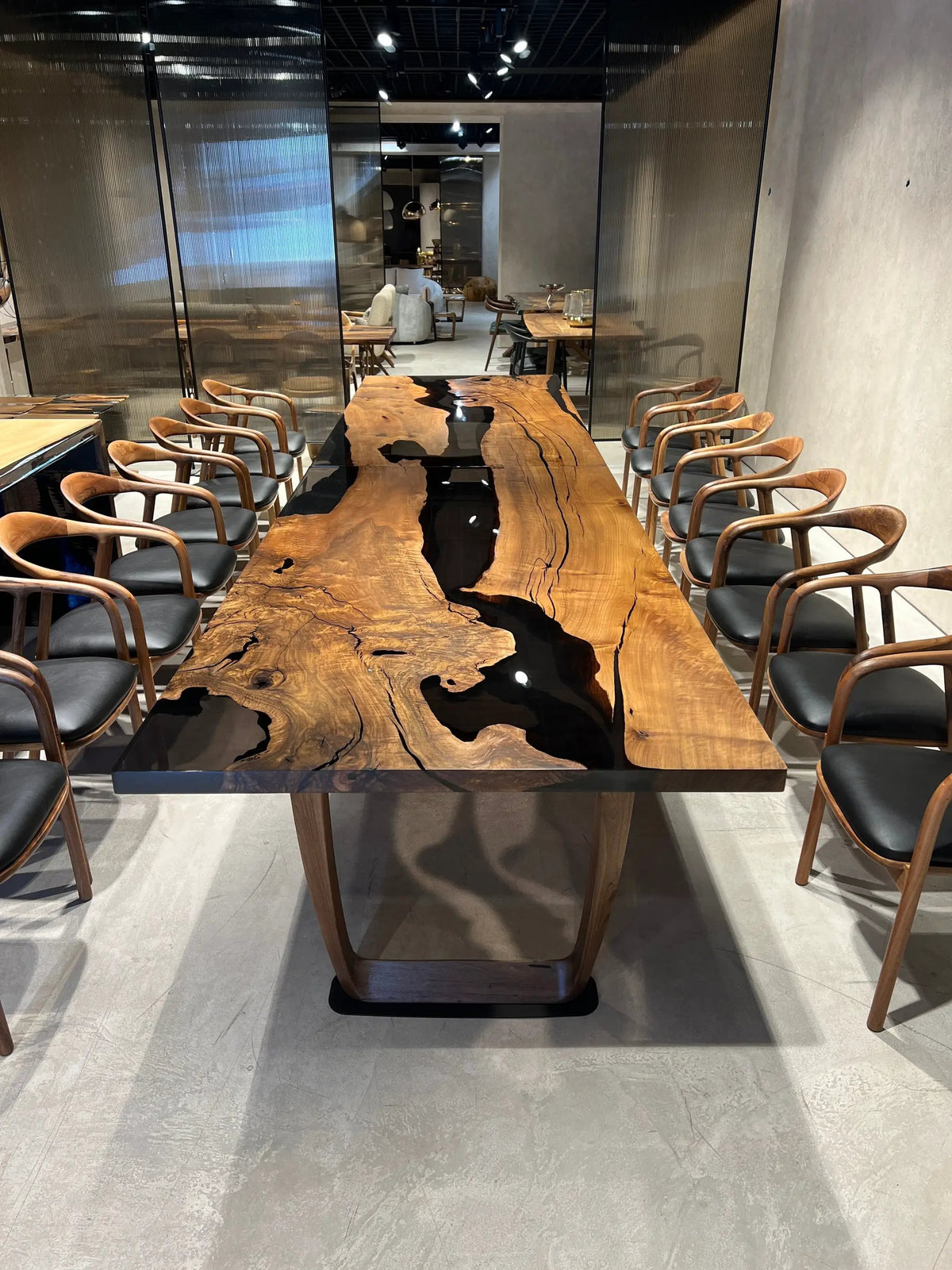 Epoxy Resin River Dining Table Featured Walnut Wood Leg, photo 10 of 16