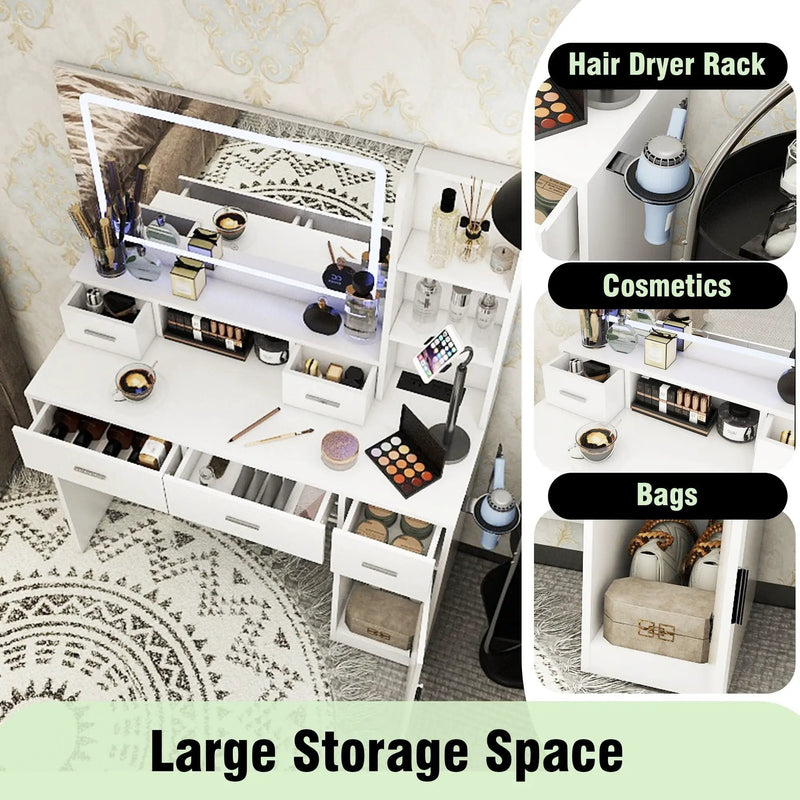 40.95" Newly Designed Smart Mirror Dressing Table With Drawers And Storage Cabinet, Dressing Table With Dressing Pad For Bedroom, Dressing Room by HouseOfZazla