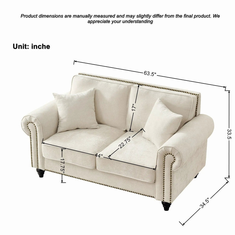 Modern 3 And 2 Seater Sofa With Rolled Arms, Tufted Upholstered Couch by Unique Piece Furniture