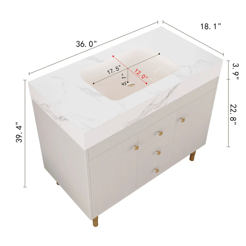36 in Modern Free-standing Bathroom Vanity with Ceramic Sink & Ample Storage by HouseOfZazla