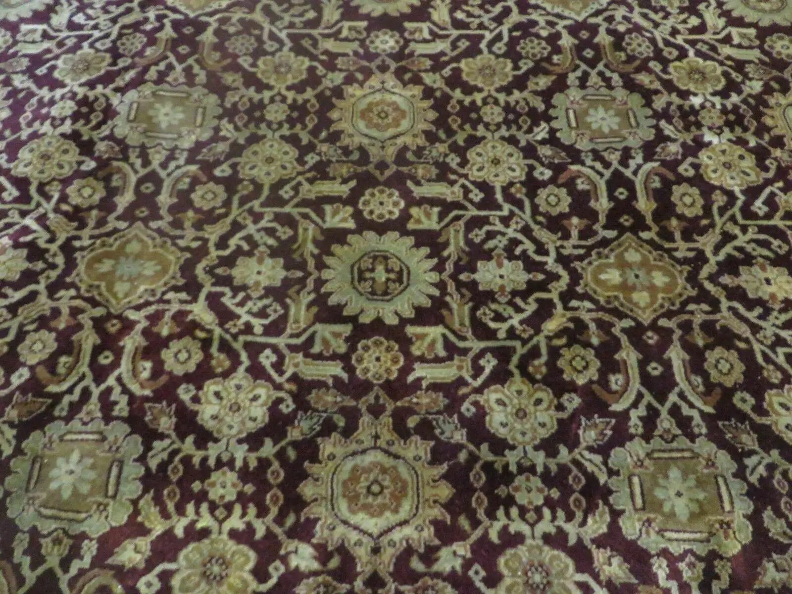 Indian Agra Rug 10x14 Vintage Handmade Larastan Wool Carpet Maroon Floral by Jewel Rugs