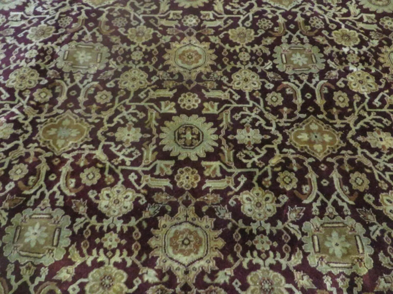 Indian Agra Rug 10x14 Vintage Handmade Larastan Wool Carpet Maroon Floral by Jewel Rugs