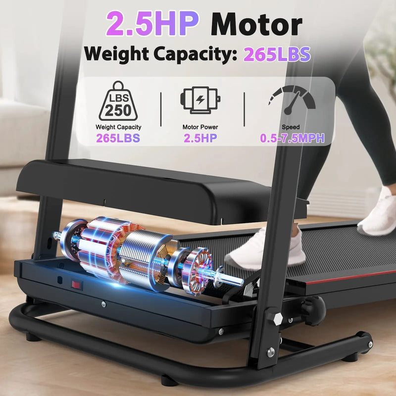 Foldable Electric Treadmill With 2.5Hp Motor, 12Km / H Speed, 3 Incline Levelstooth Music, Heart Rate Sensor, Spacious Running Belt For Indoor - Black by HouseOfZazla