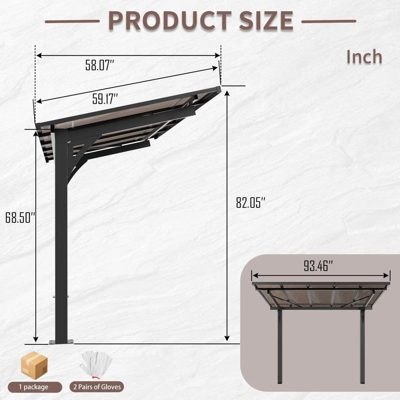 8x5ft Galvanized Steel Carport with Sloped PC Roof by HouseOfZazla