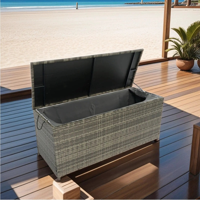 Outdoor Storage Box, Wicker Patio Deck Boxes With Lid, Outdoor Cushion Storage For Kids Toys, Pillows, Towel, Wicker by HouseOfZazla