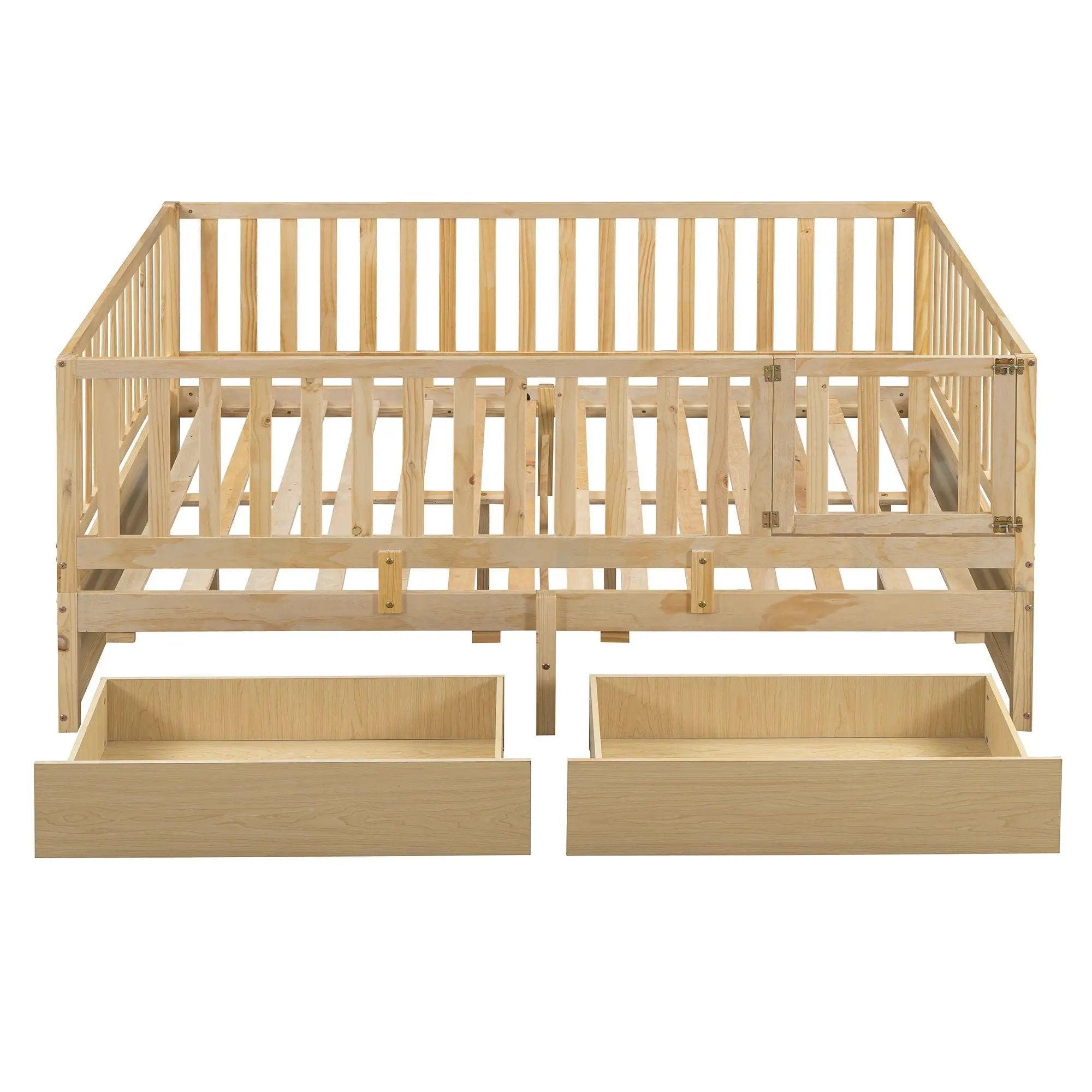 Daybed With Fence Guardrails And 2 Drawers, Split Into Independent Floor Bed & Daybed by HouseOfZazla