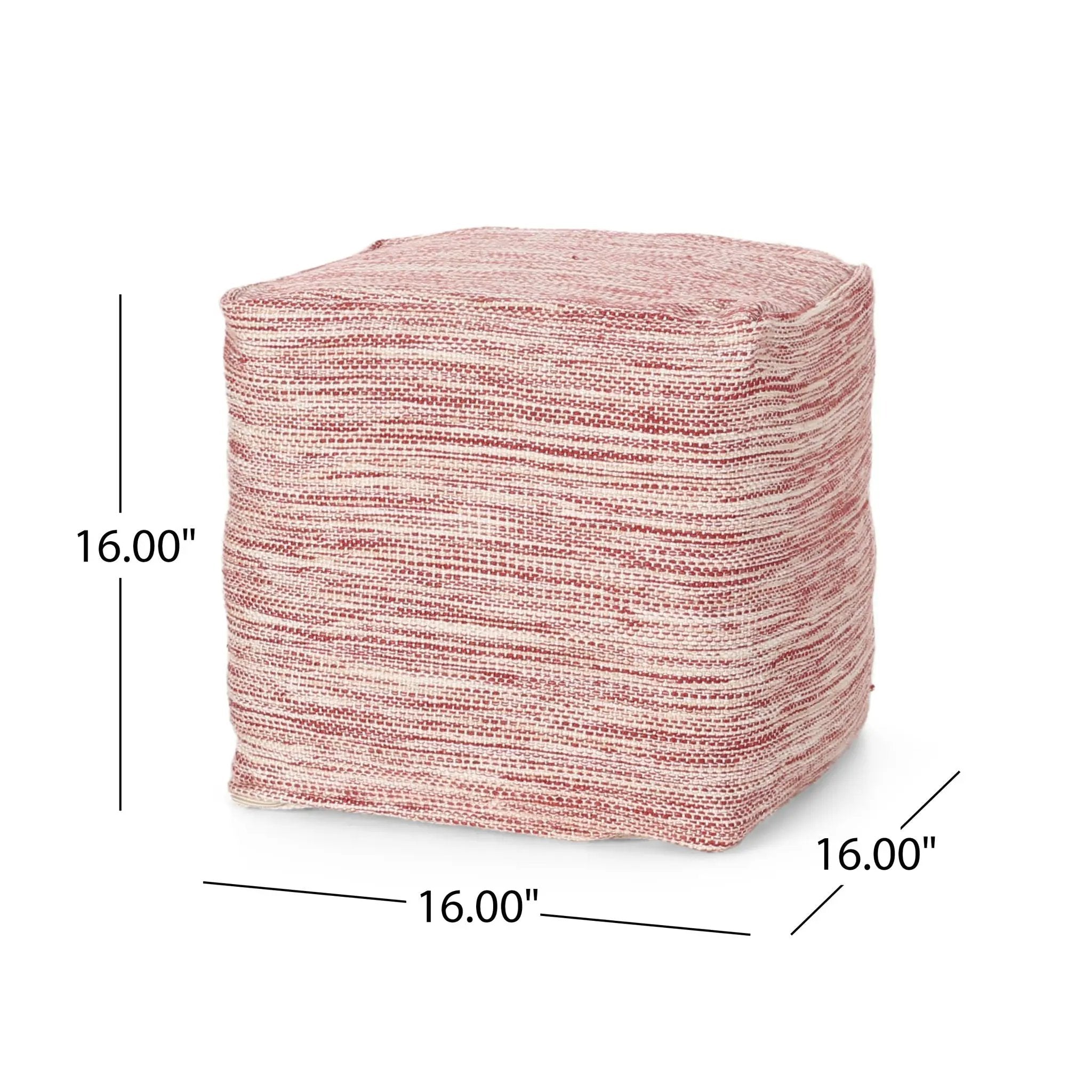 Enigma - Yarn And Cotton Square Pouf Ottoman With Polystyrene Beads - Red / White by Unique Piece Furniture