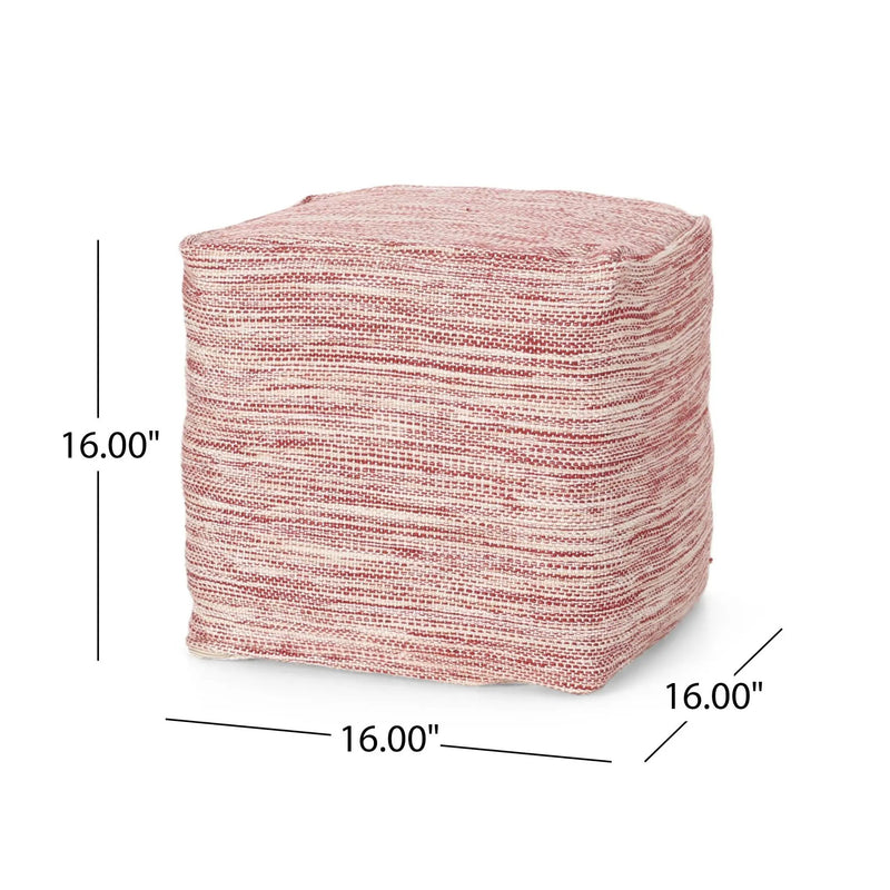 Enigma - Yarn And Cotton Square Pouf Ottoman With Polystyrene Beads - Red / White by HouseOfZazla