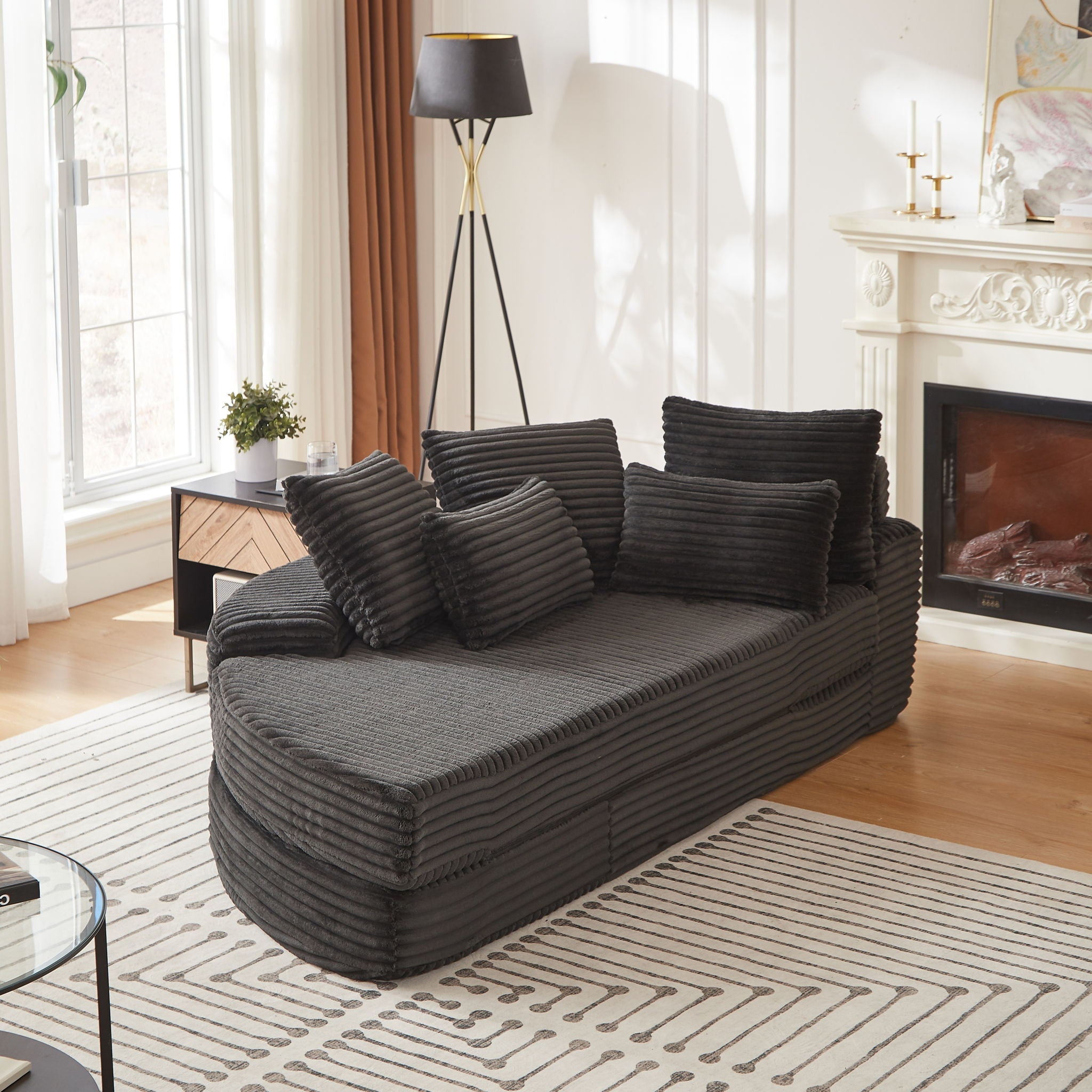 Semi Circular 2 In 1 Sofa Bed With Neck Pillow And Throw Pillows by HouseOfZazla