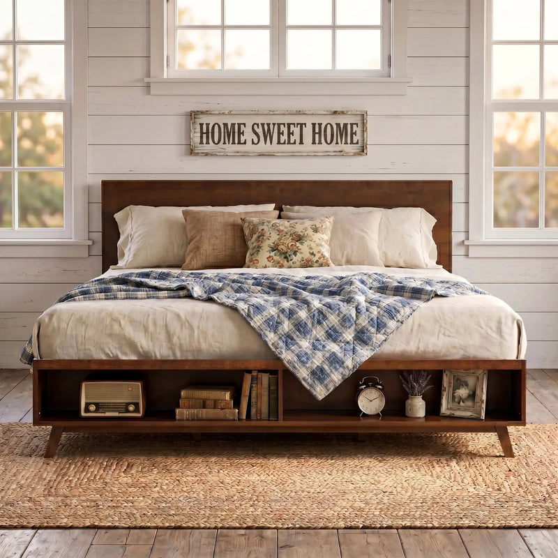 Walnut King Size Platform Bed Frame by HouseOfZazla
