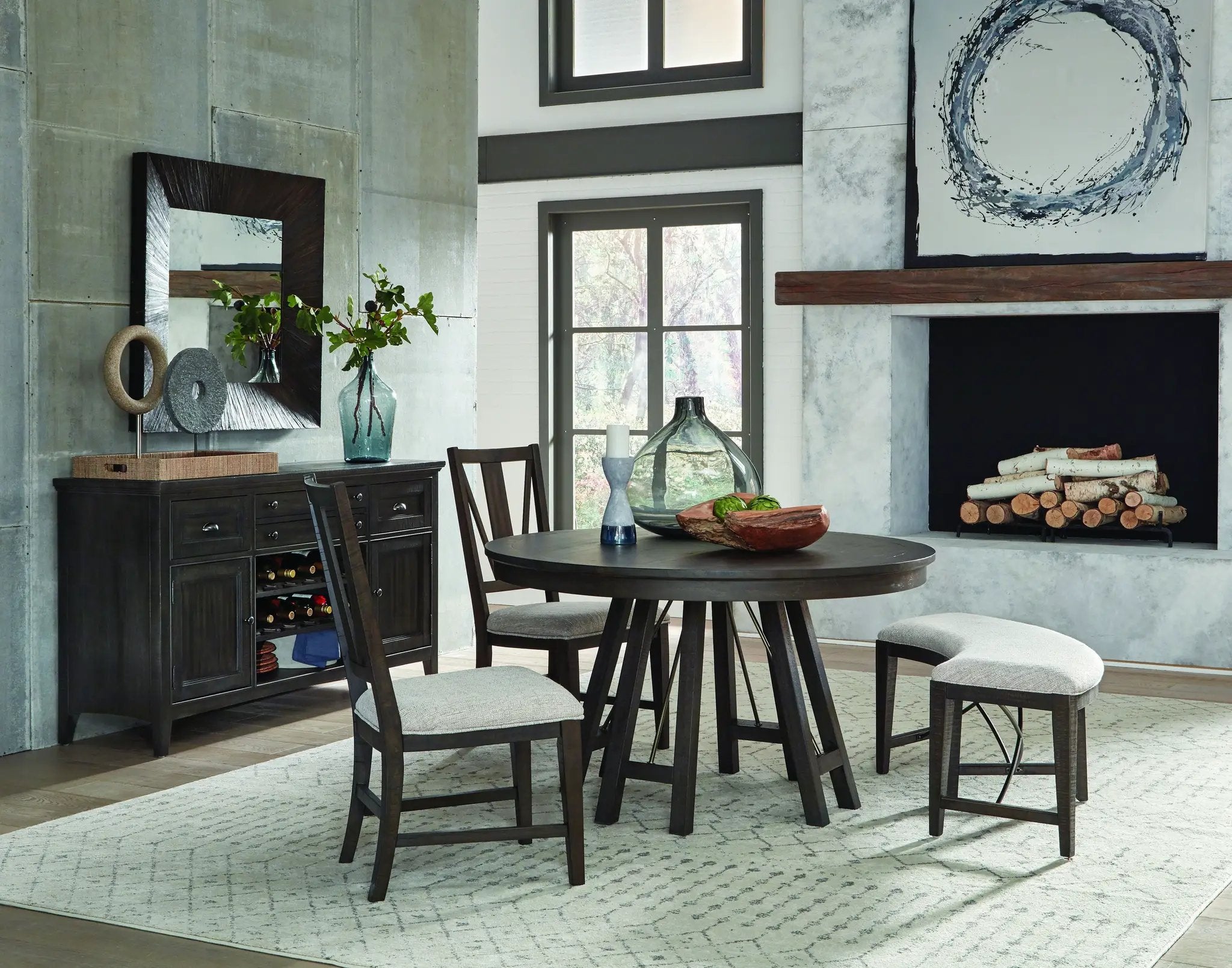 Westley Falls - Curved Bench With Upholstered Seat - Graphite by Unique Piece Furniture