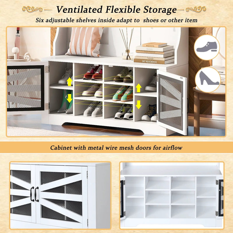 Entryway Bench With Coat Rack, 3 In 1 Design And Adjustable Shelves by HouseOfZazla